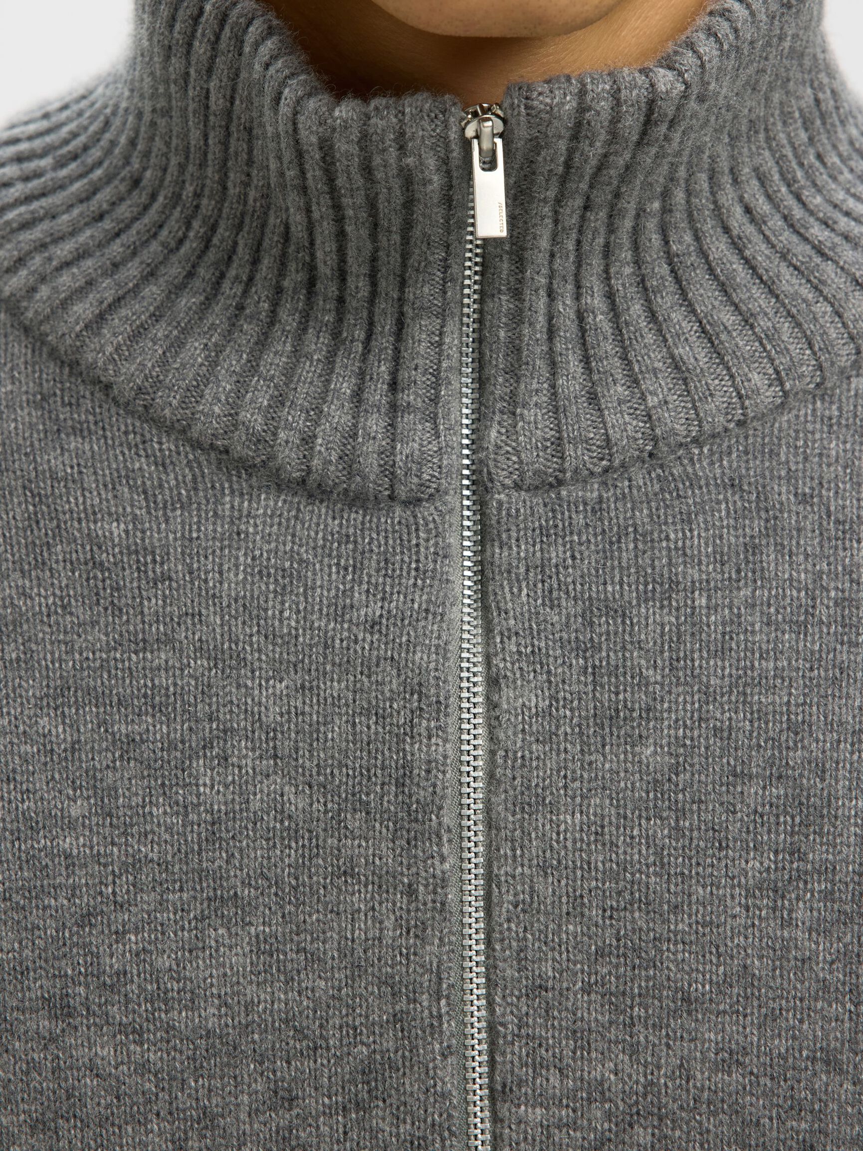 WOLL-KASCHMIR-MIX HALF-ZIP PULLOVER, Medium Grey Melange, highres