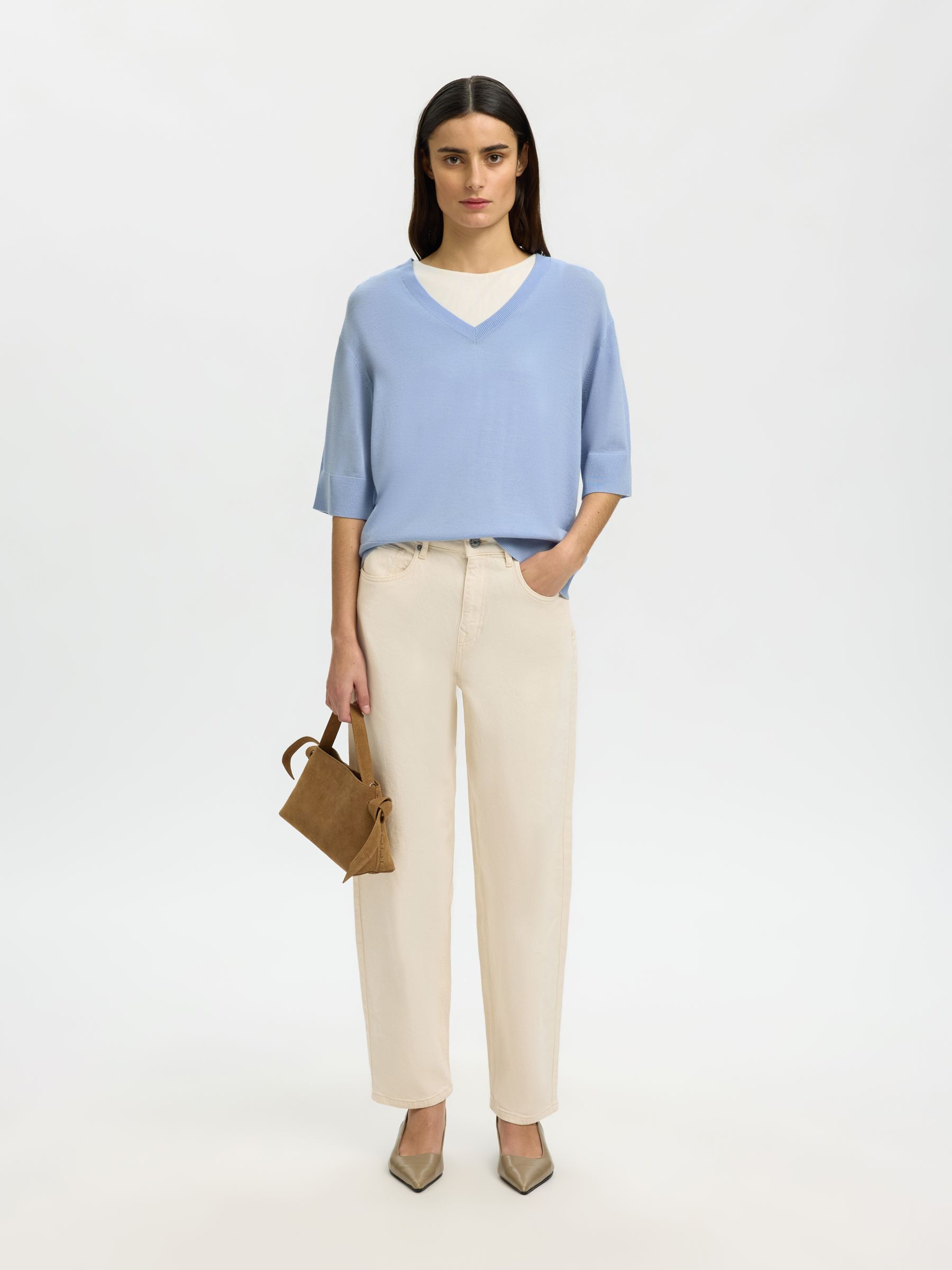 100% MERINOULL STICKAD TOPP, Cashmere Blue, highres