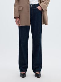 MID WAIST STRAIGHT FIT JEANS, Dark Blue Denim, highres