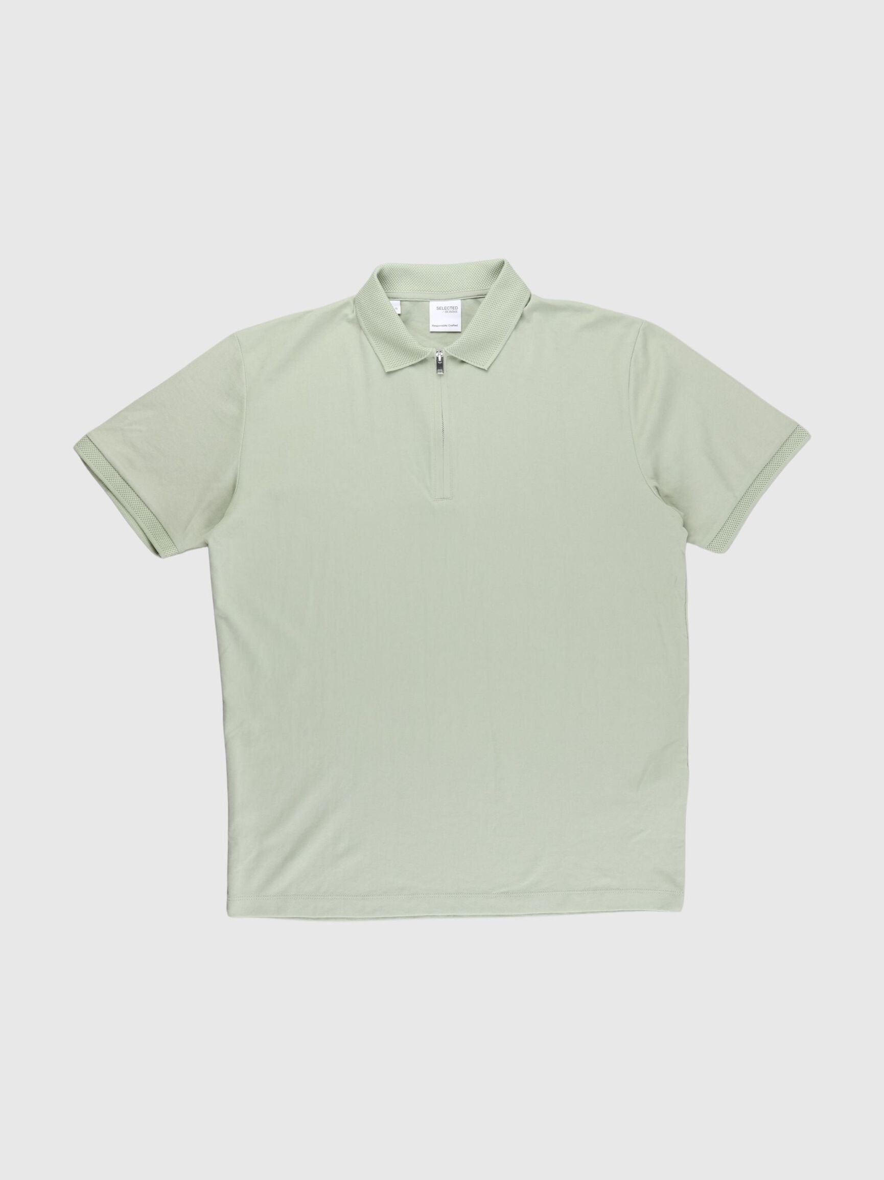 KORTÆRMET LYNLÅS STRIKKET POLOSHIRT, Desert Sage, highres