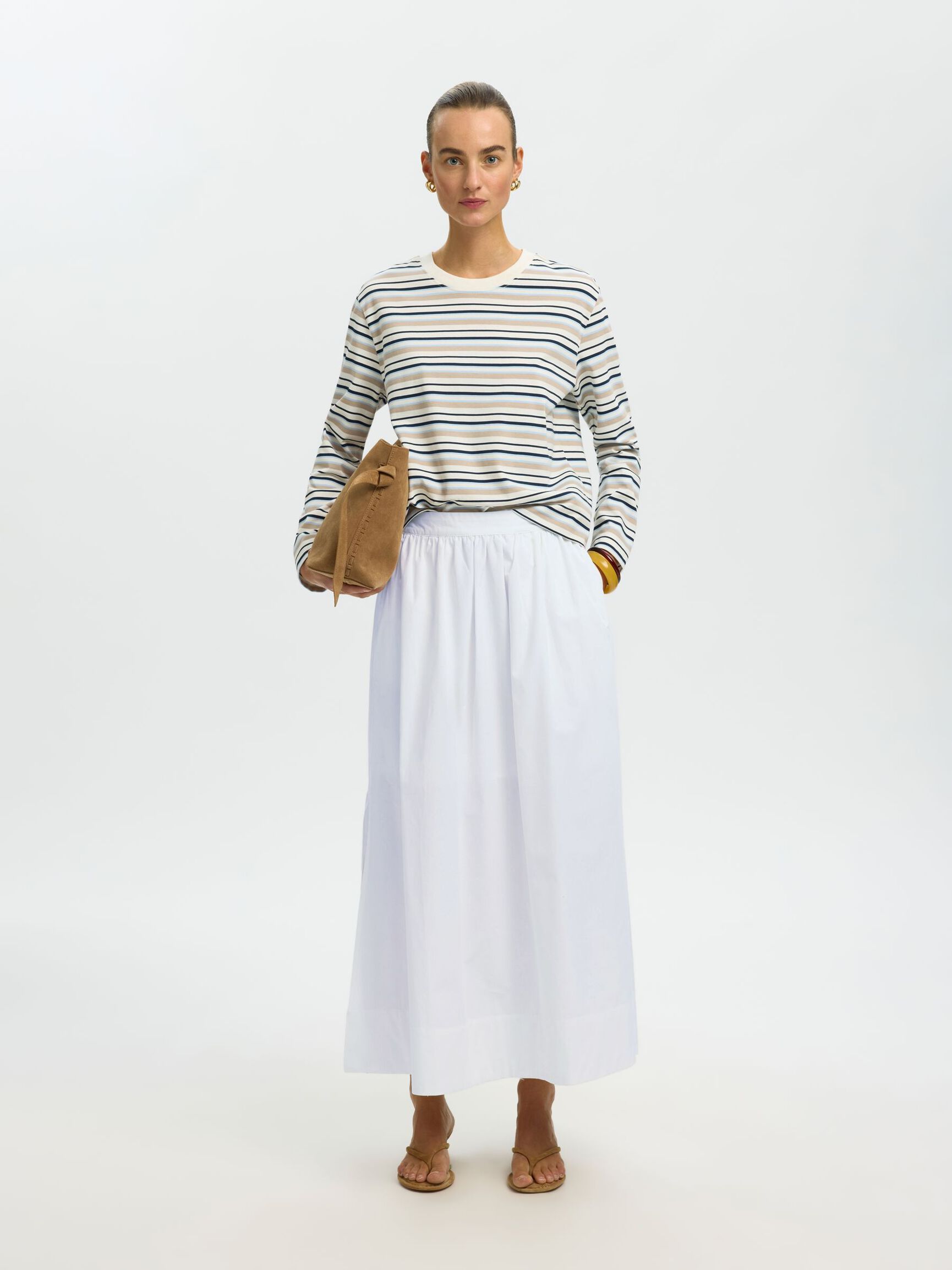 COTTON MAXI SKIRT, Bright White, highres