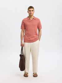 CROCHET STYLE KNITTED POLO SHIRT, Rose Dawn, highres