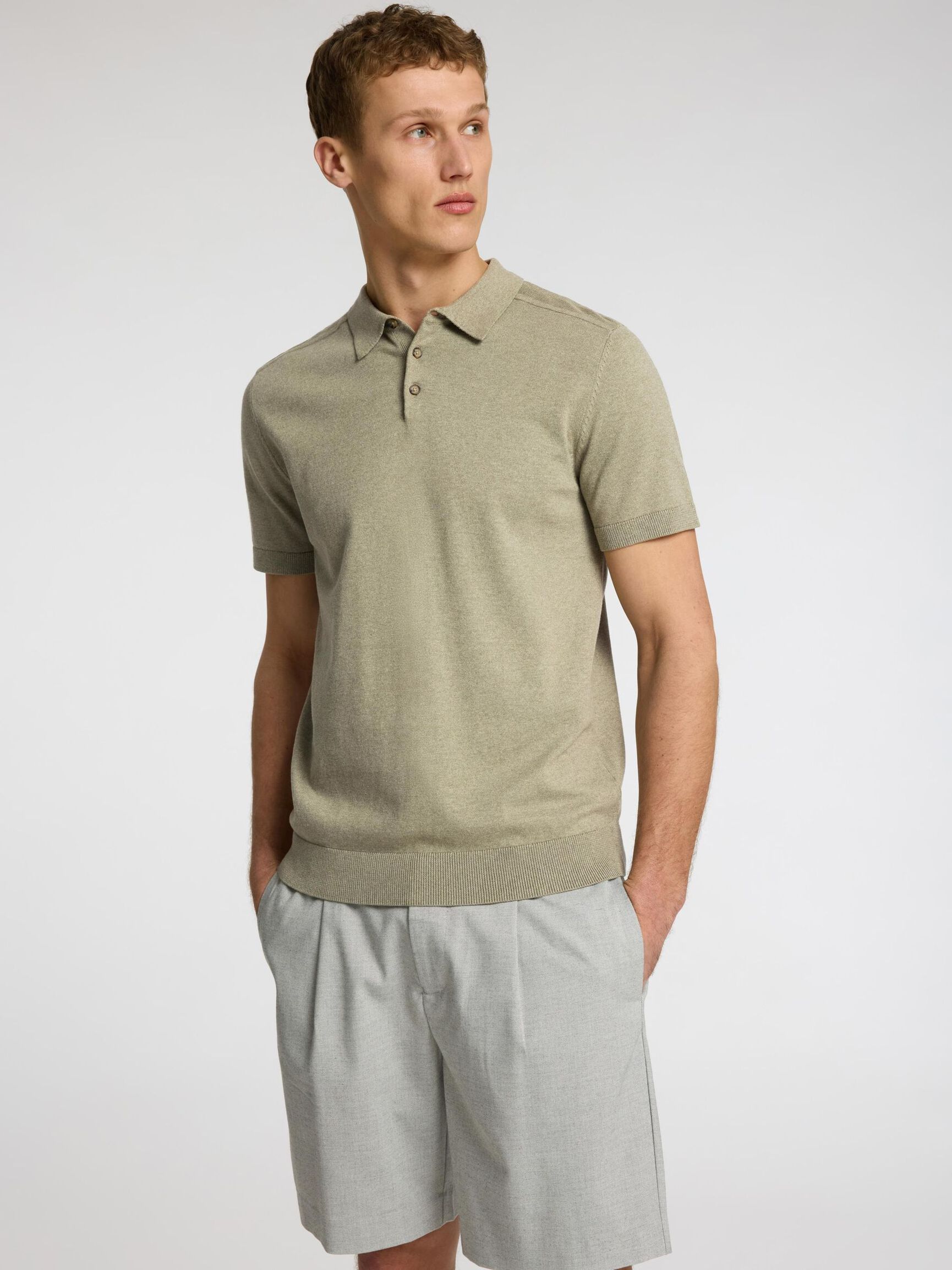 KNITTED POLO SHIRT, Vetiver, highres
