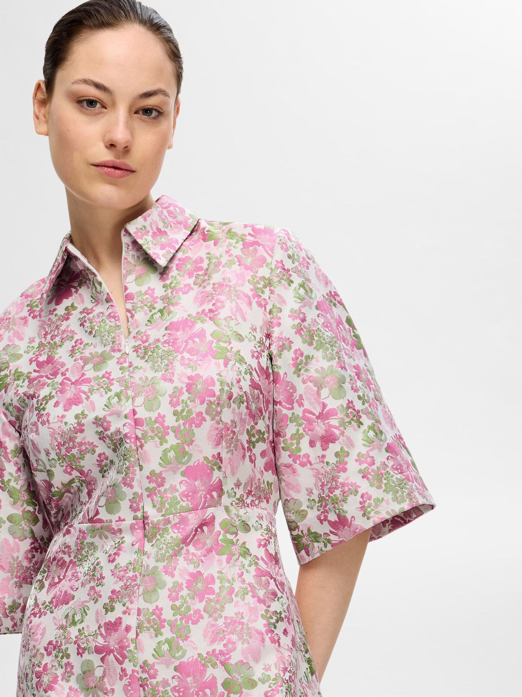 FLORAL JACQUARD MINI DRESS, Snow White, highres