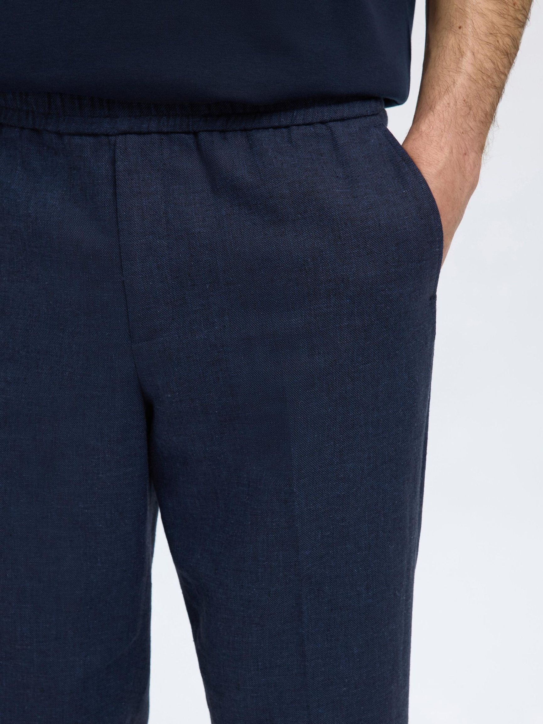 LINEN BLEND SUIT TROUSERS, Dark Navy, highres
