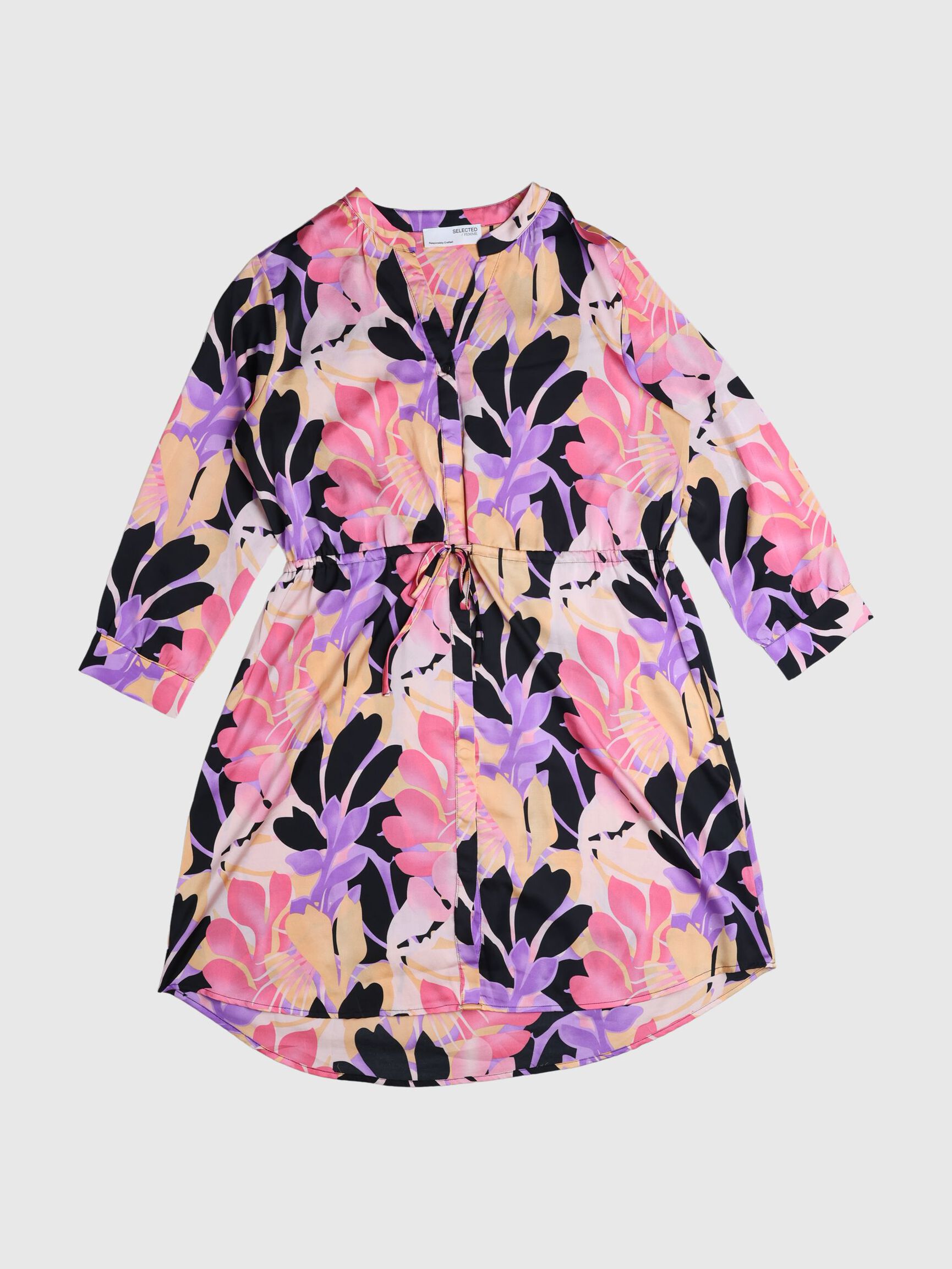 SATIN SHIRT DRESS, Black, highres