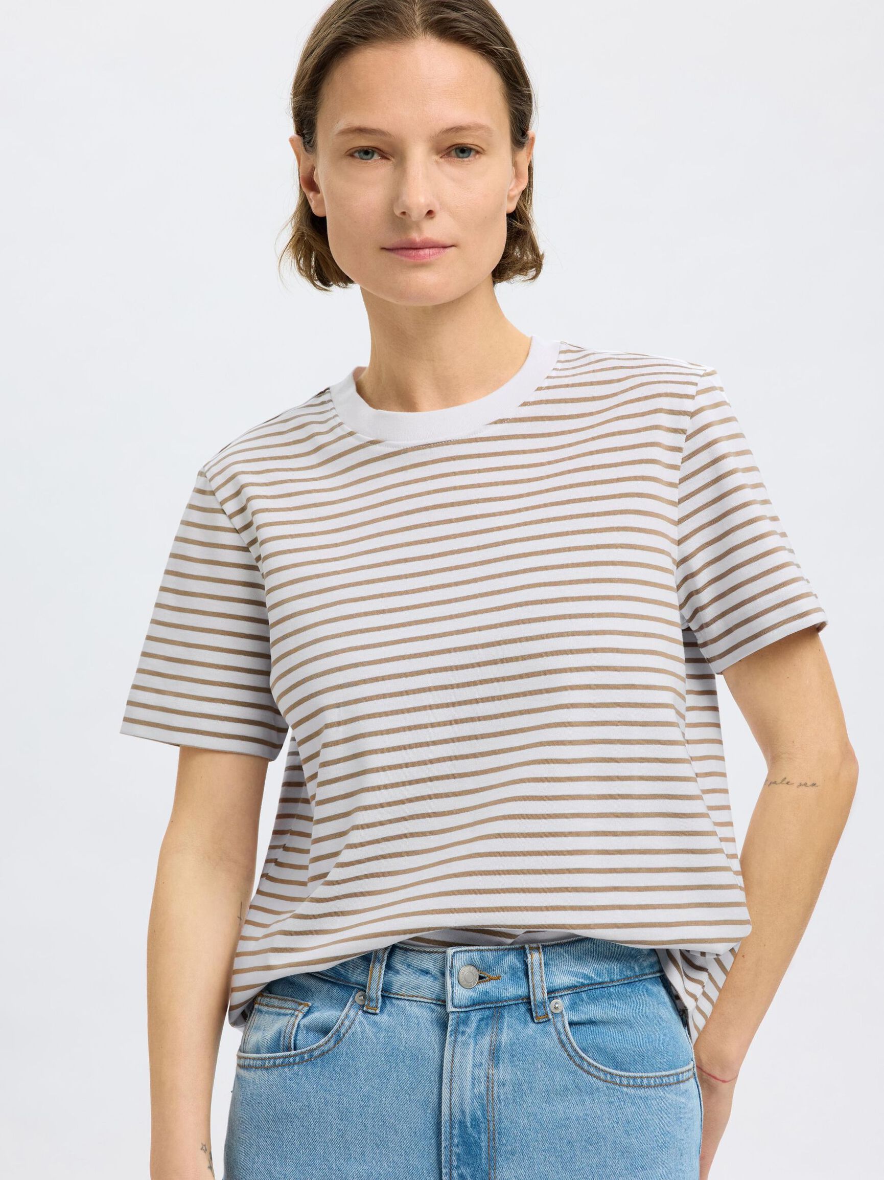 GESTREIFTES BOXY FIT T-SHIRT, Greige, highres