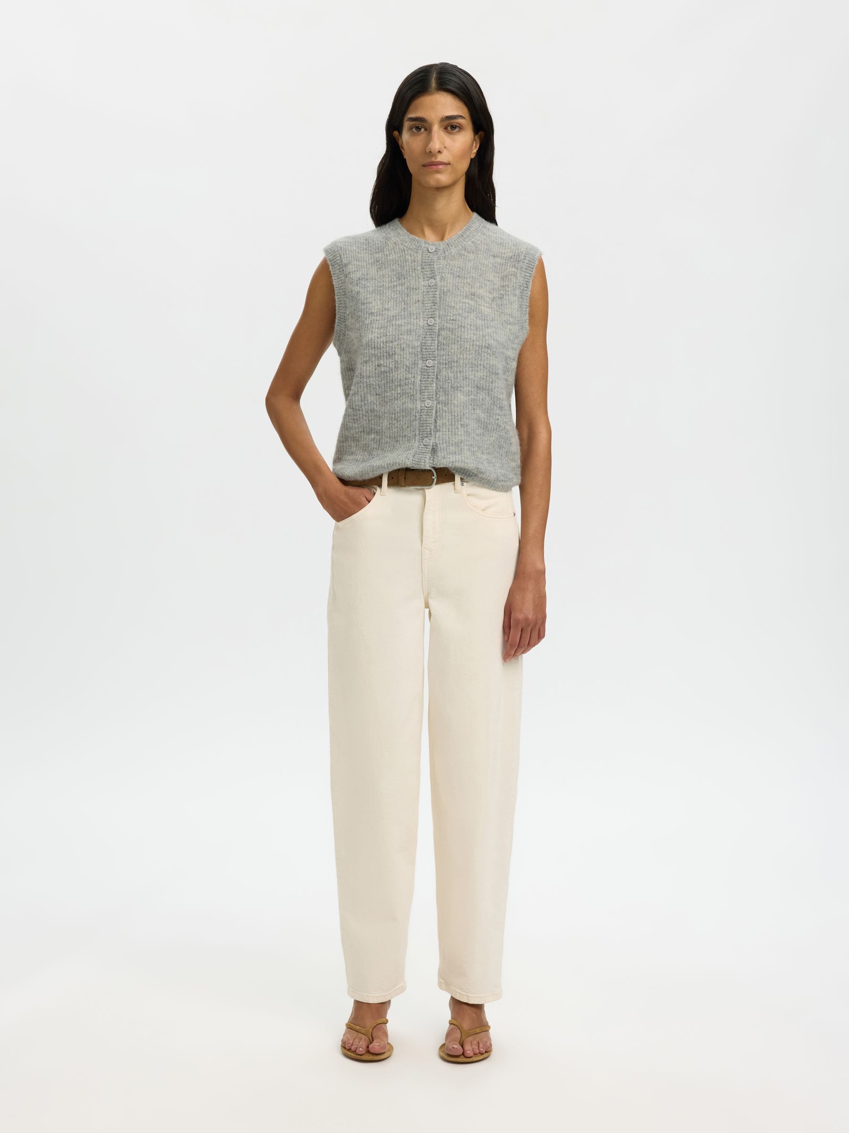 WOOL BLEND WAISTCOAT, Light Grey Melange, highres