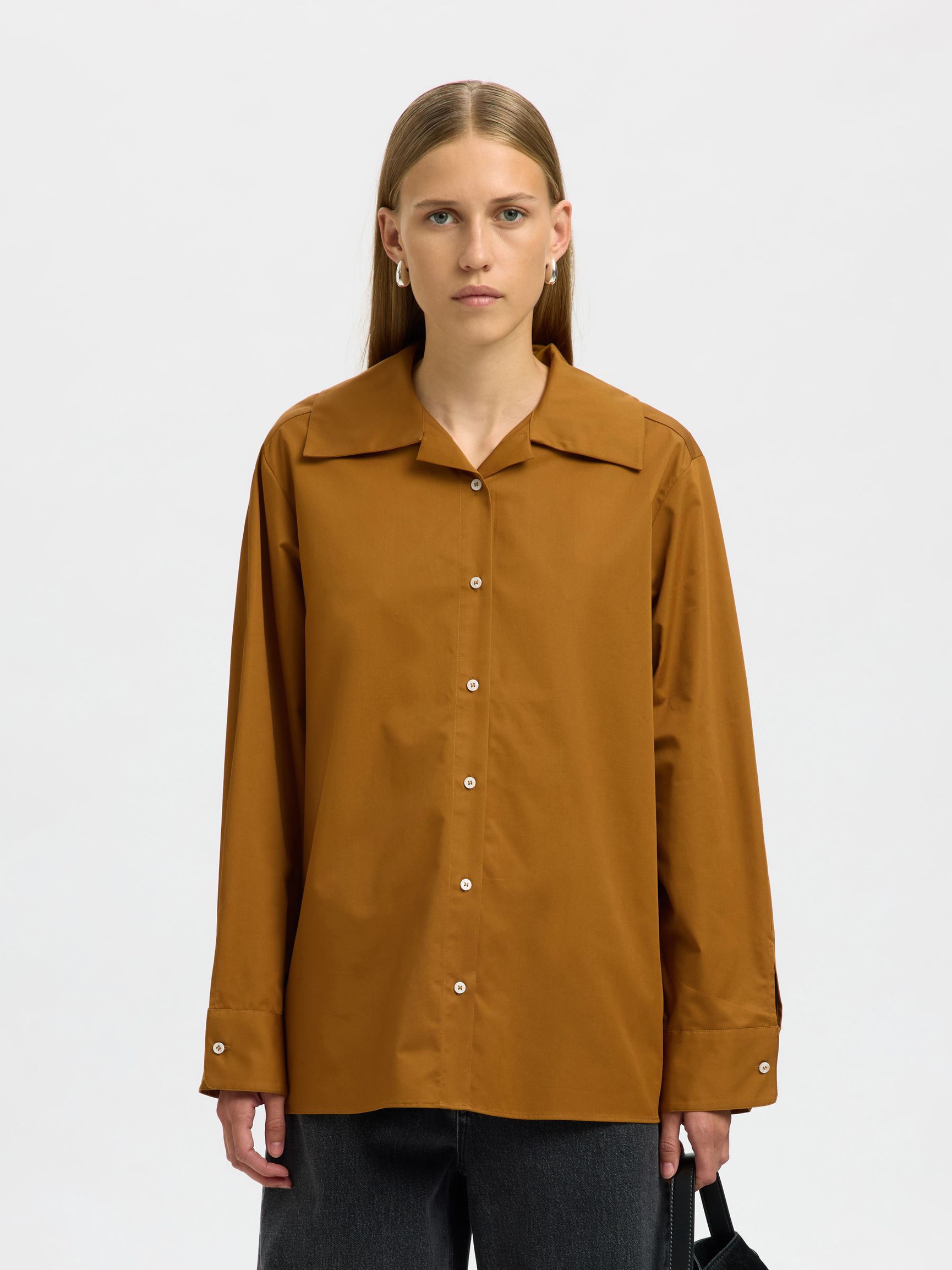 BAUMWOLL LANGARMHEMD, Golden Brown, highres