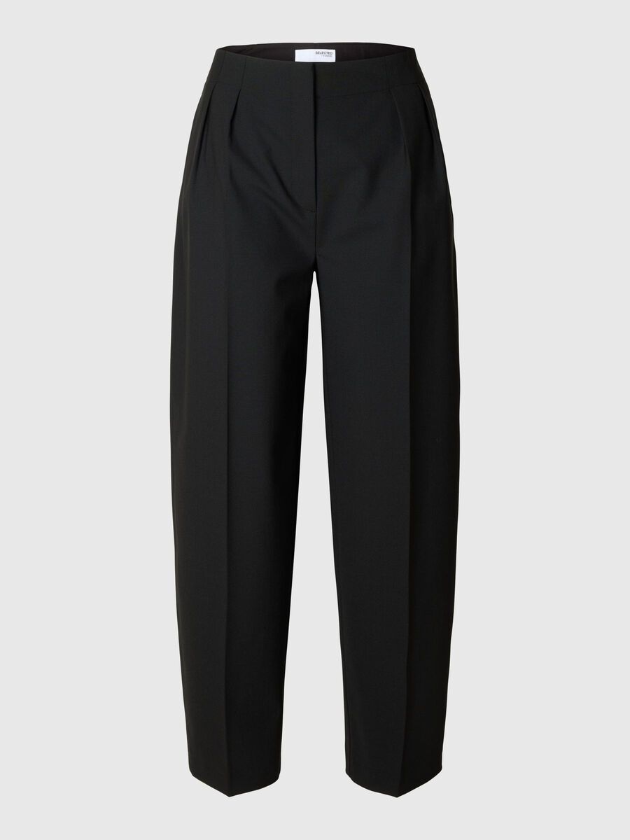Selected WOLLGEMISCH BARREL FIT HOSEN, Black, highres - 16097766_Black_001.jpg