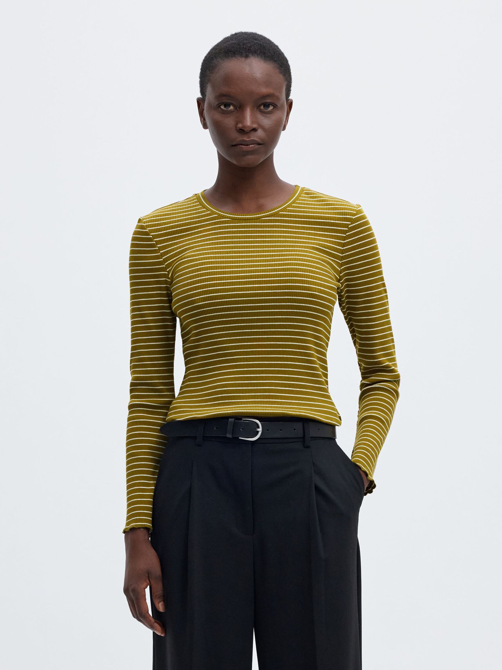 STRIPED LONG-SLEEVED T-SHIRT, Fir Green, highres