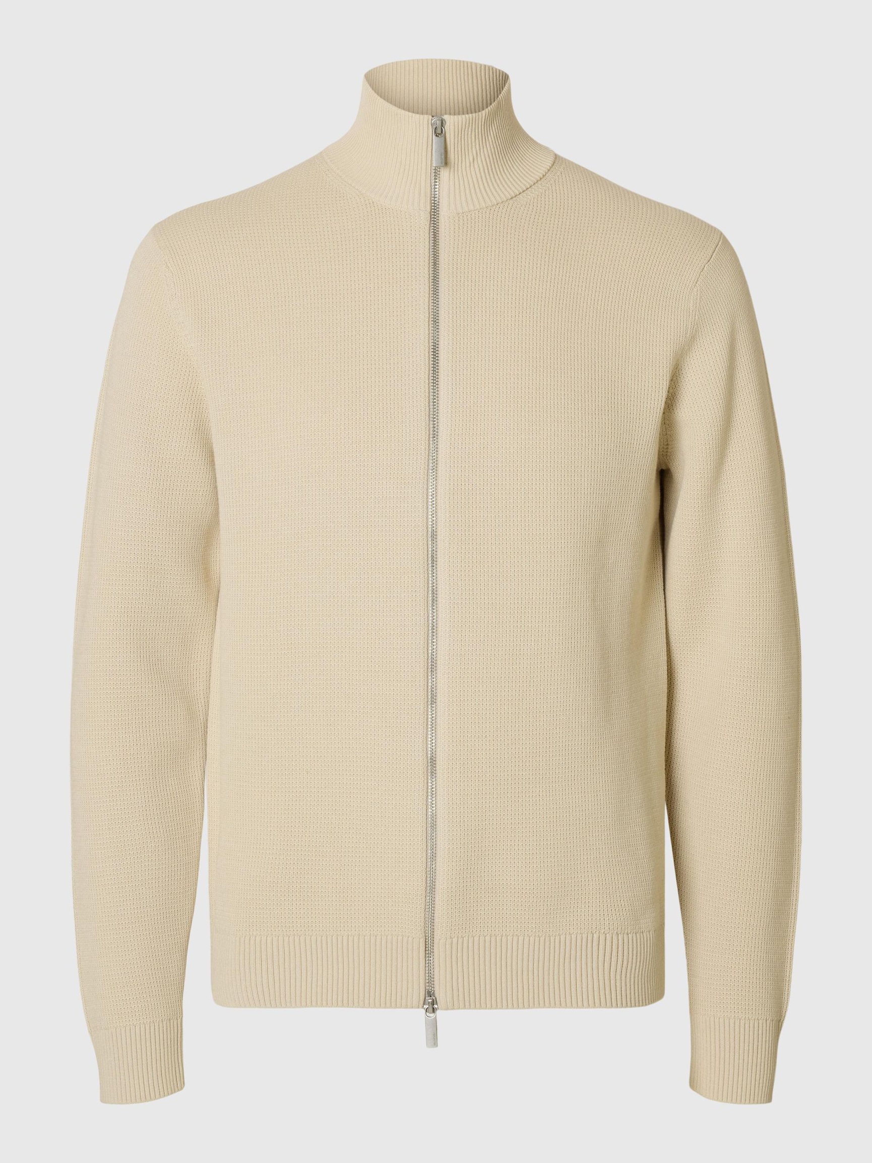 ZIPPED HIGH NECK PULLOVER, Oatmeal, highres