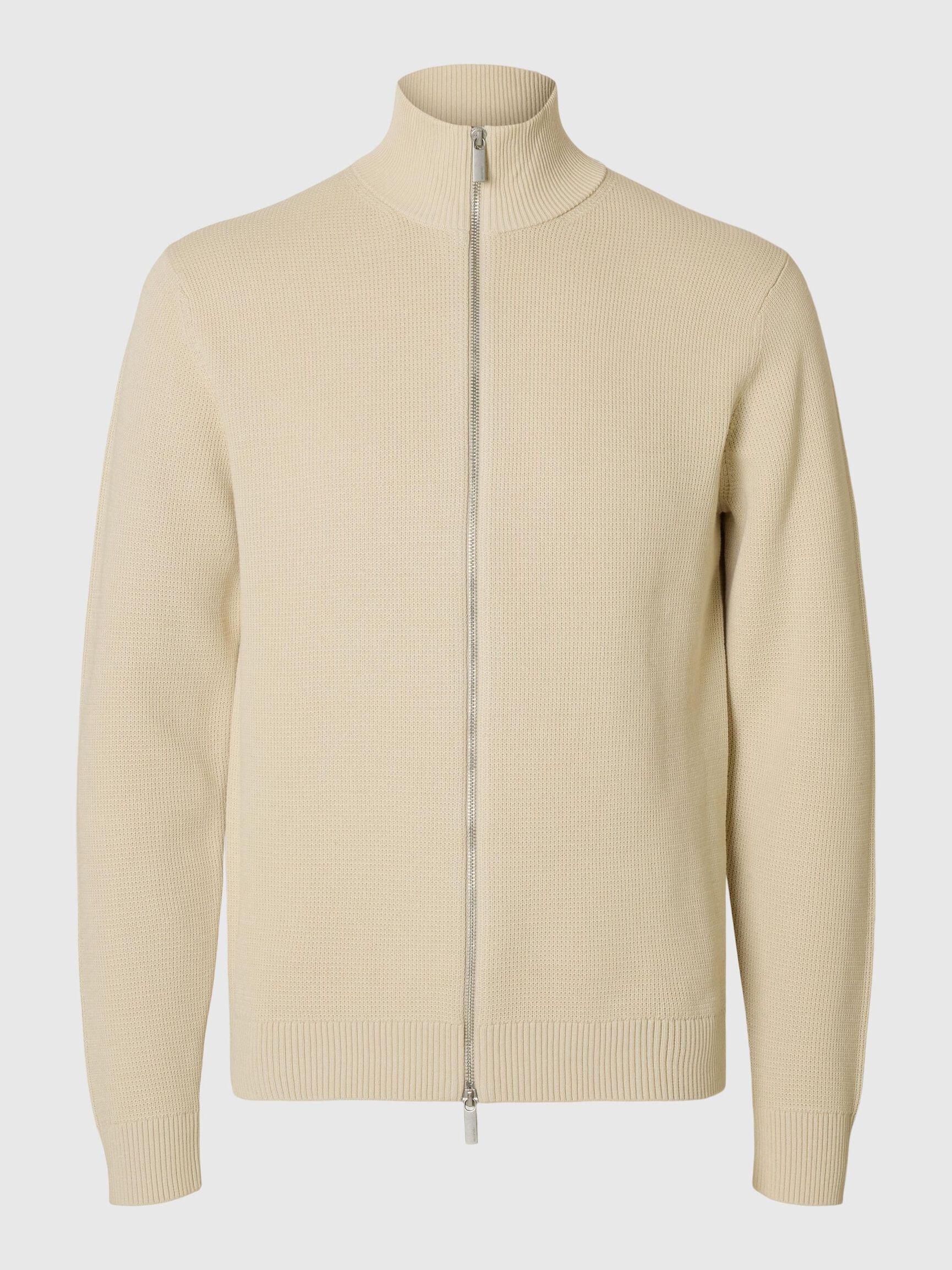 HØY HALS MED GLIDELÅS STRIKKET CARDIGAN, Oatmeal, highres