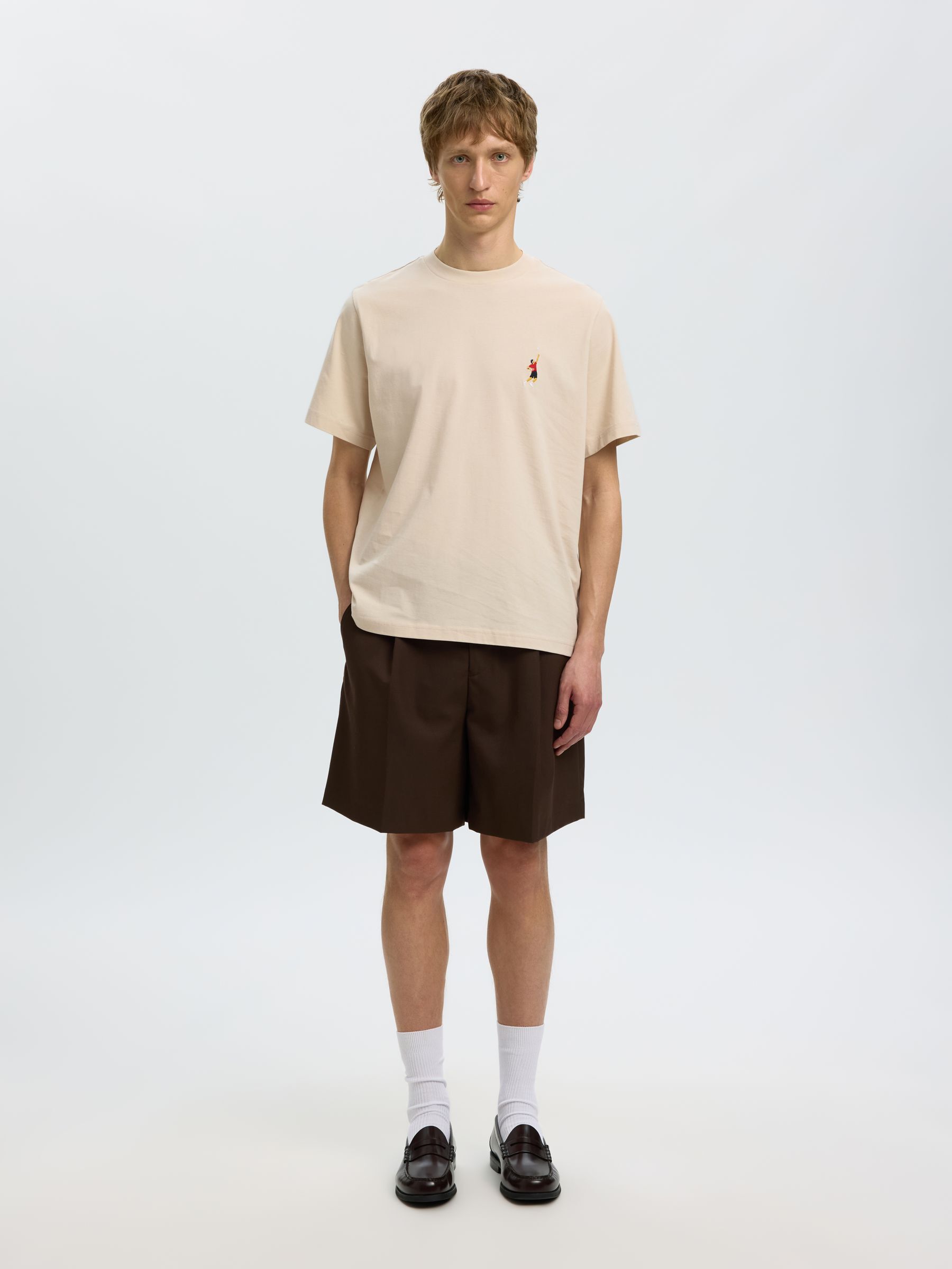 EMBROIDERED T-SHIRT, Oatmeal, highres