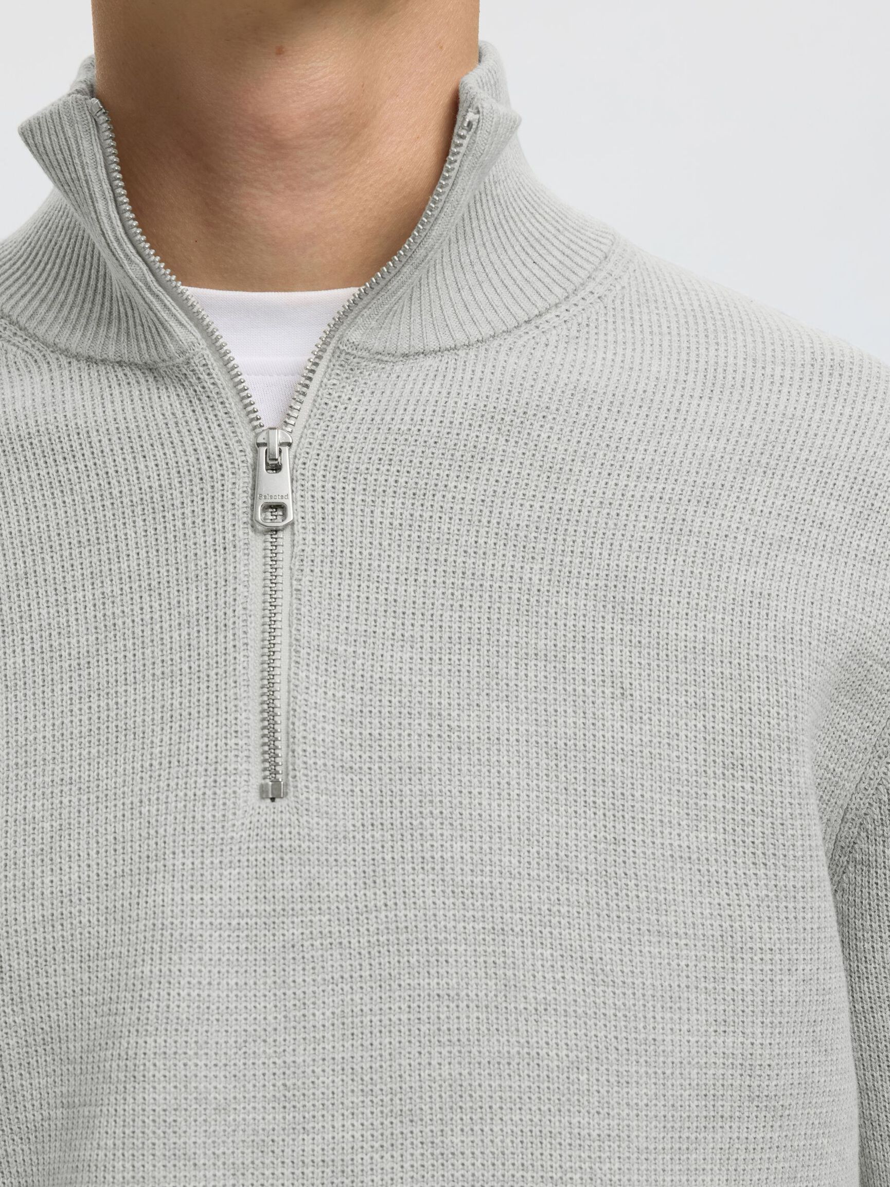 HALF-ZIP PULLOVER, Light Grey Melange, highres
