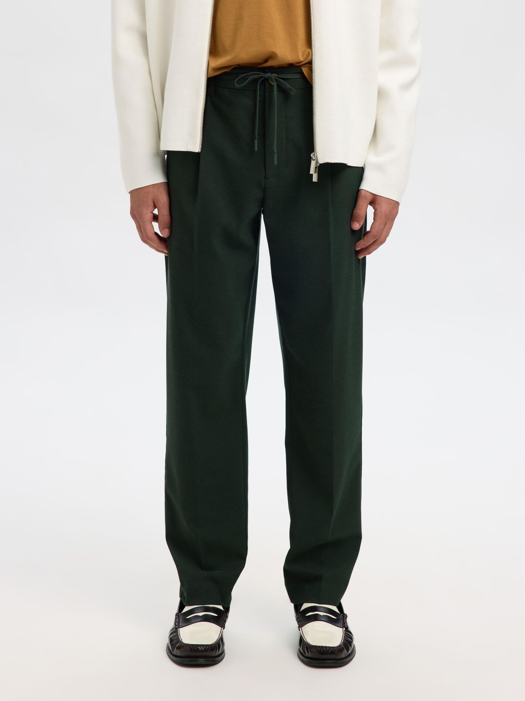 VISCOSE BLEND PLEATED TROUSERS, Deep Forest, highres
