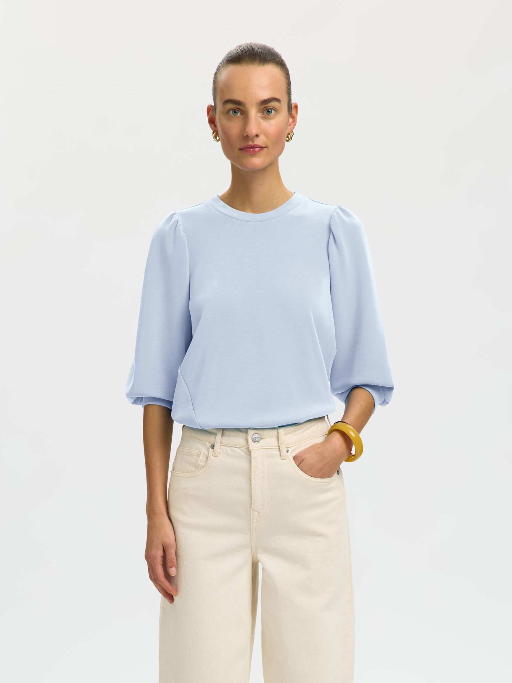 PUFF SLEEVE SWEATSHIRT, Cashmere Blue, highres
