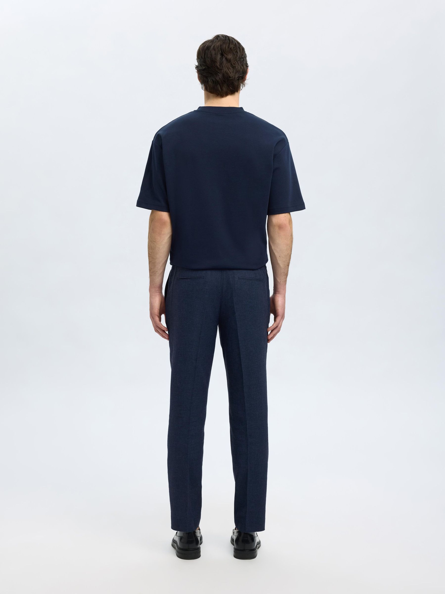 LINEN BLEND SUIT TROUSERS, Dark Navy, highres