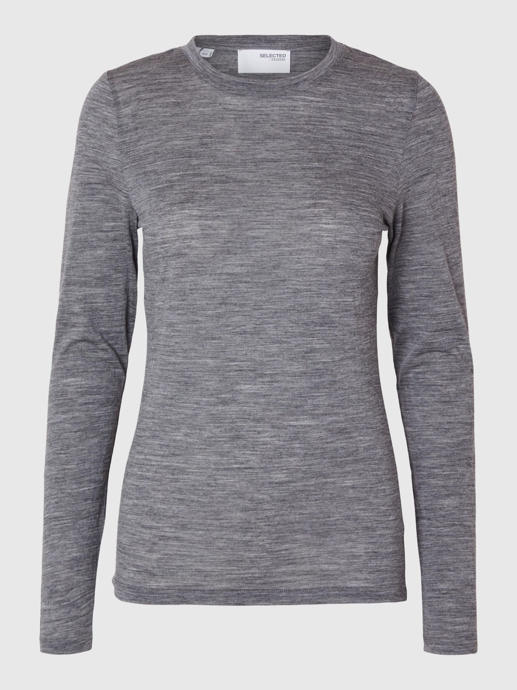 100% WOOL  LONG SLEEVED TOP, Steel Gray, highres