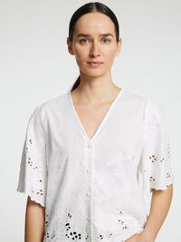 BRODERET KORTÆRMET SKJORTE, Bright White, highres