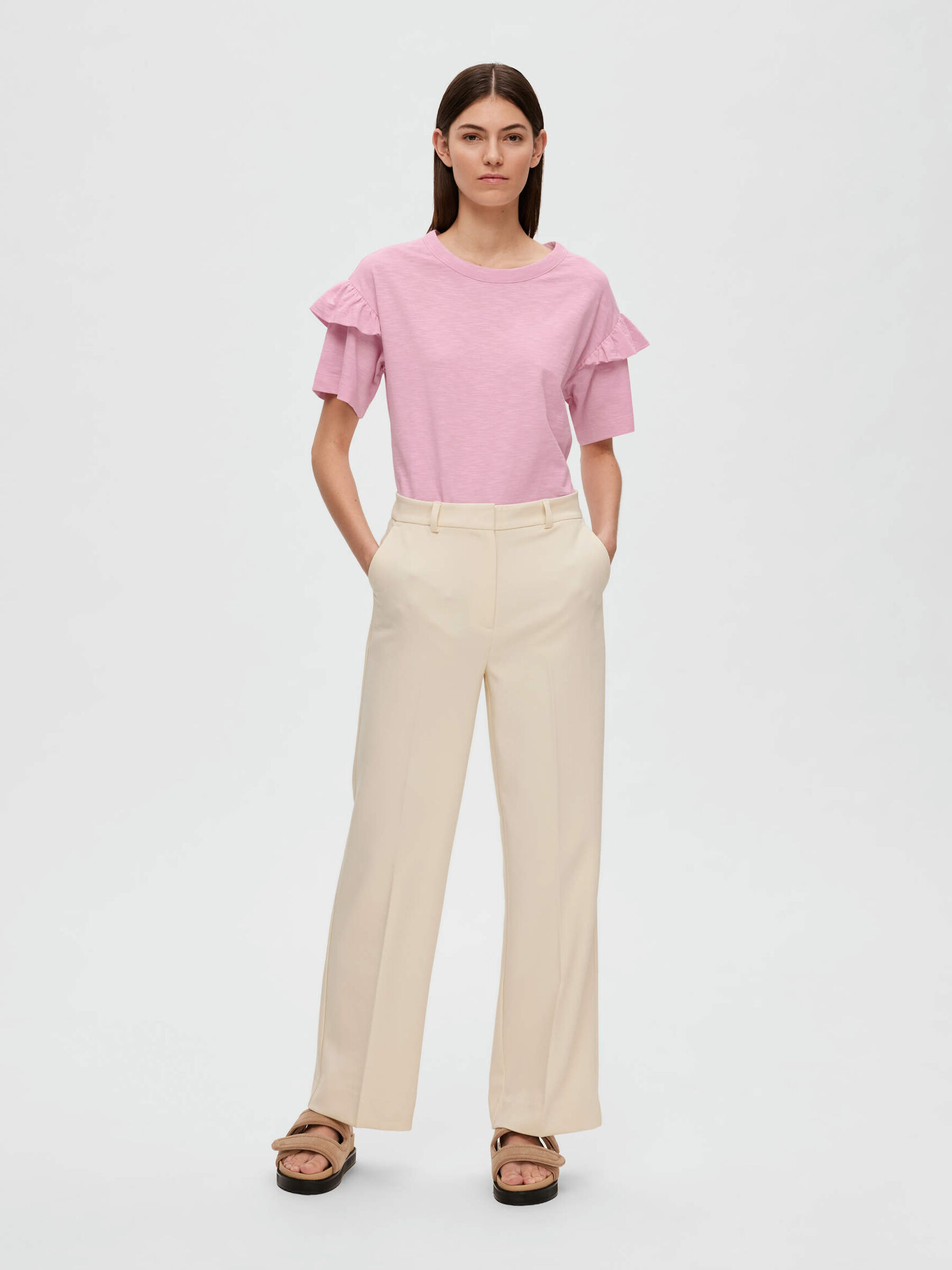 COTTON RUFFLE  T-SHIRT, Sweet Lilac, highres