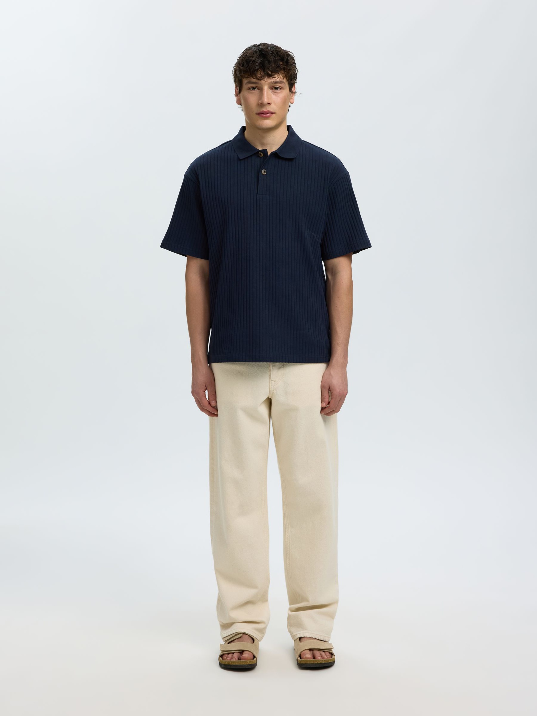 RELAXED FIT RIBBED POLO SHIRT, Sky Captain, highres