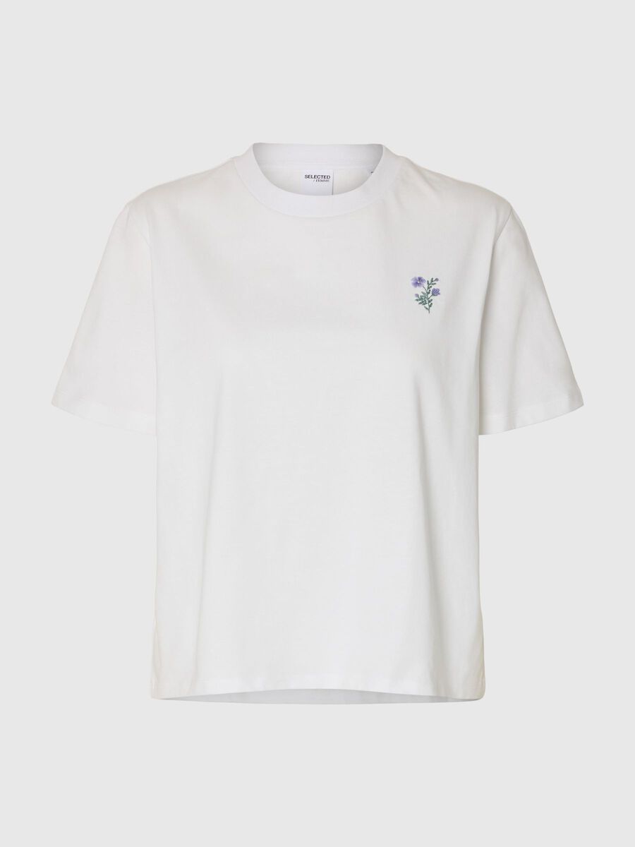 Selected BESTICKTES T-SHIRT MIT RUNDHALSAUSSCHNITT, Bright White, highres - 16101219_BrightWhite_1258641_001.jpg