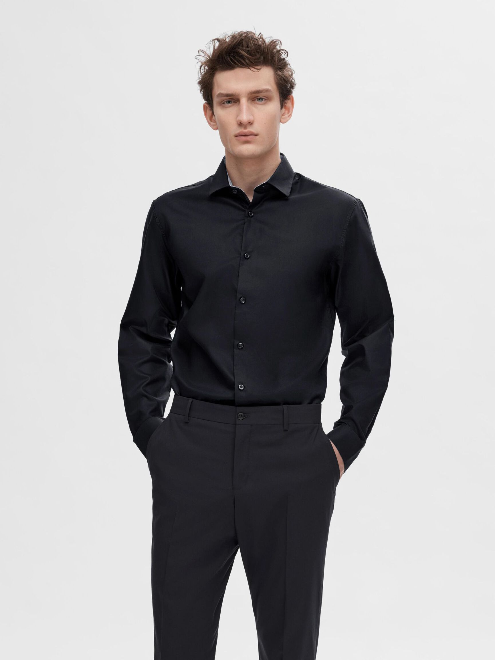 SLIM FIT SHIRT, Black, highres
