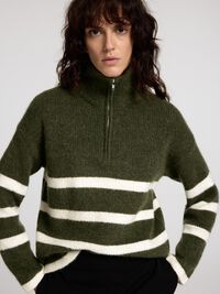 EN LAINE MÉLANGÉE À FERMETURE ÉCLAIR PULLOVER, Kalamata, highres