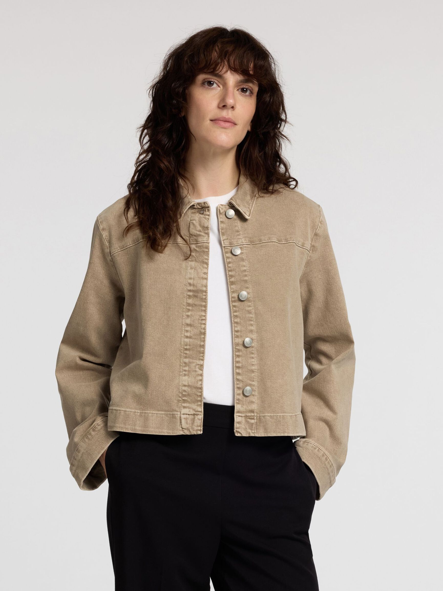 BOXY FIT DENIM JACKET, Beige Denim, highres