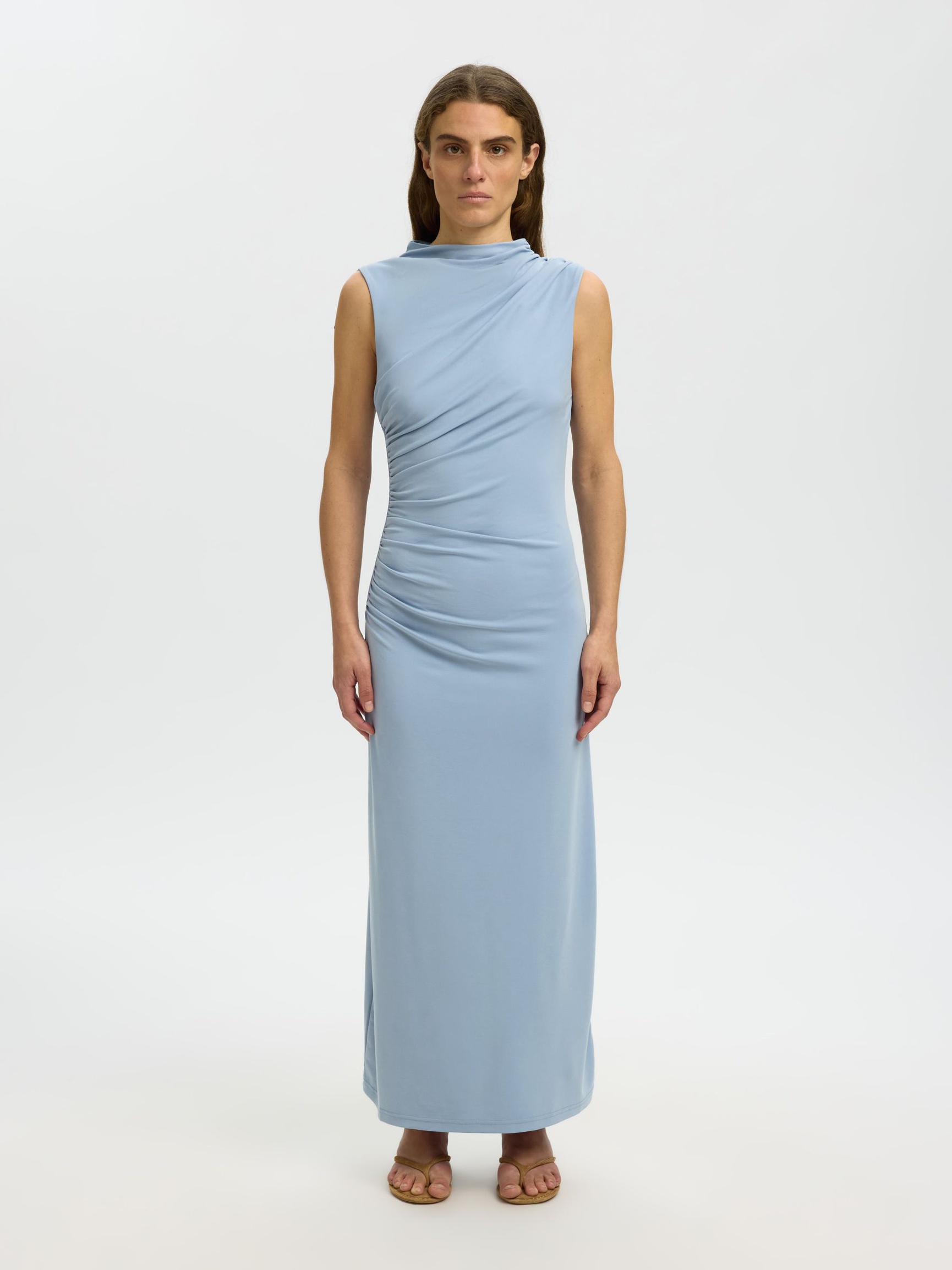 DRAPIERTES MAXIKLEID, Dusty Blue, highres