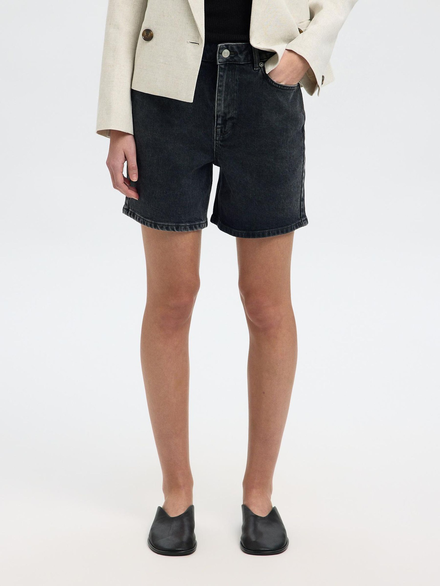 HØJTALJEDE SORTE DENIMSHORTS, Black Denim, highres