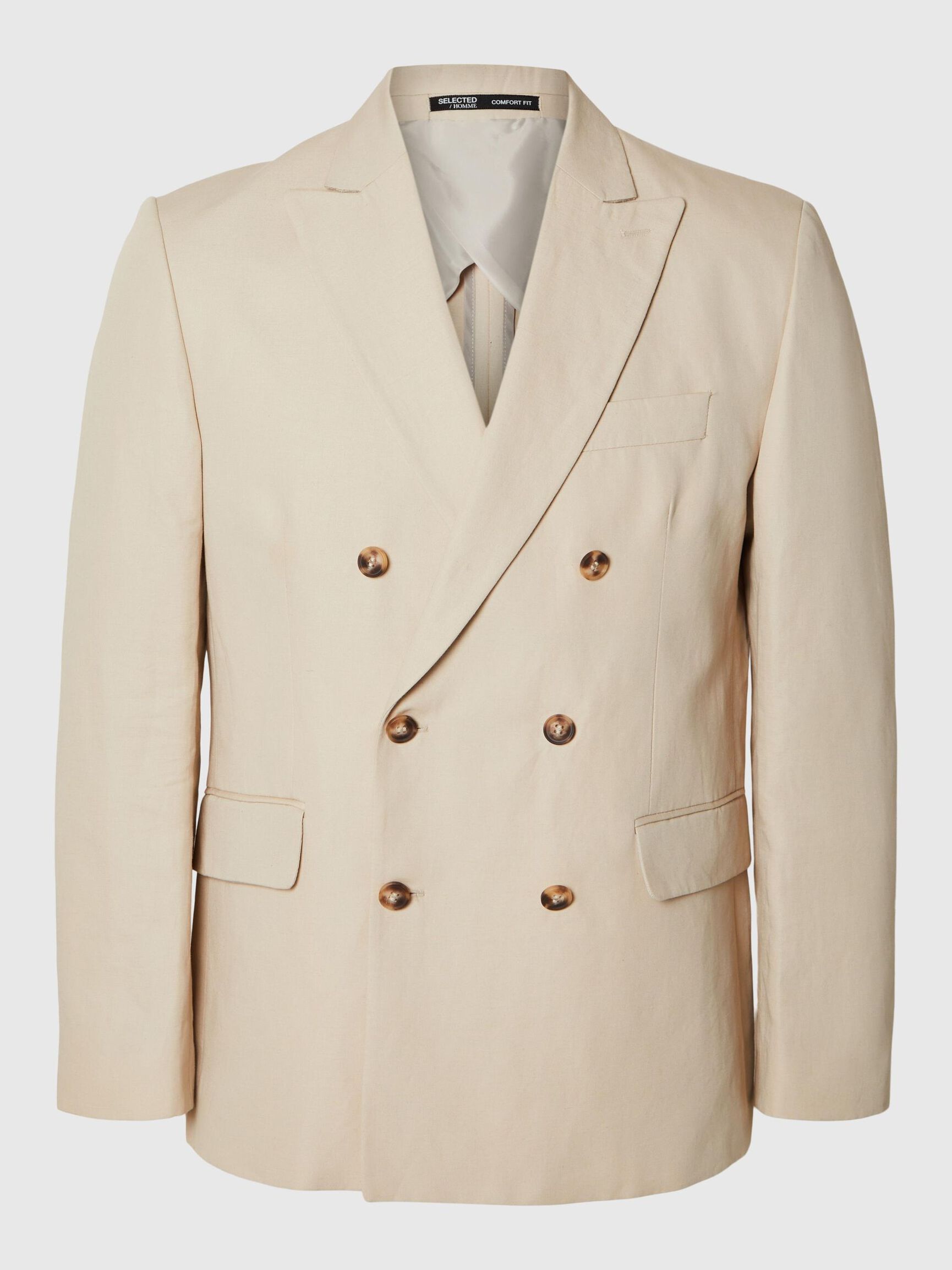 DOUBLE BREASTED LINEN BLEND BLAZER, Sand, highres