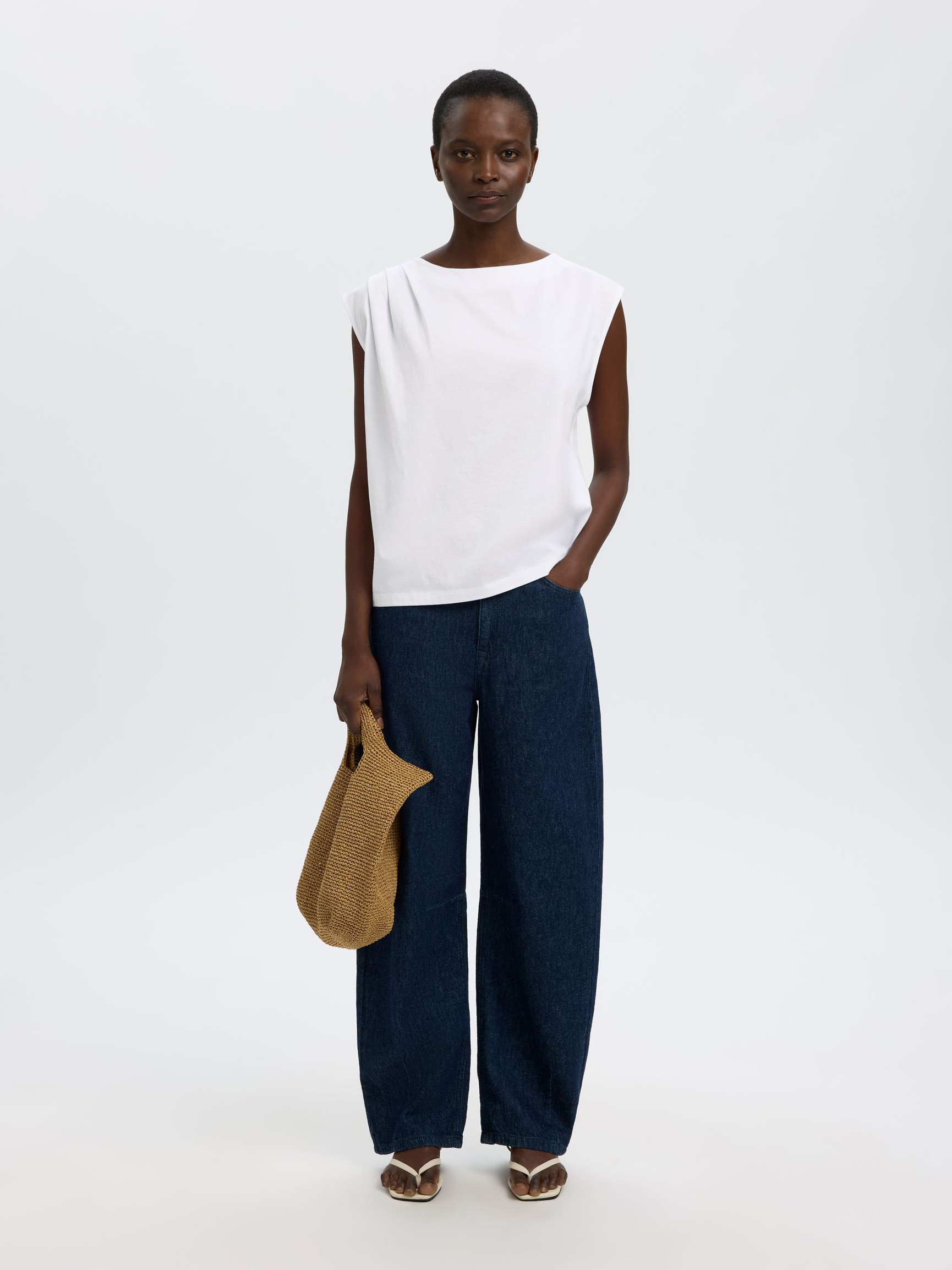 COTTON SLEEVELESS TOP, Bright White, highres