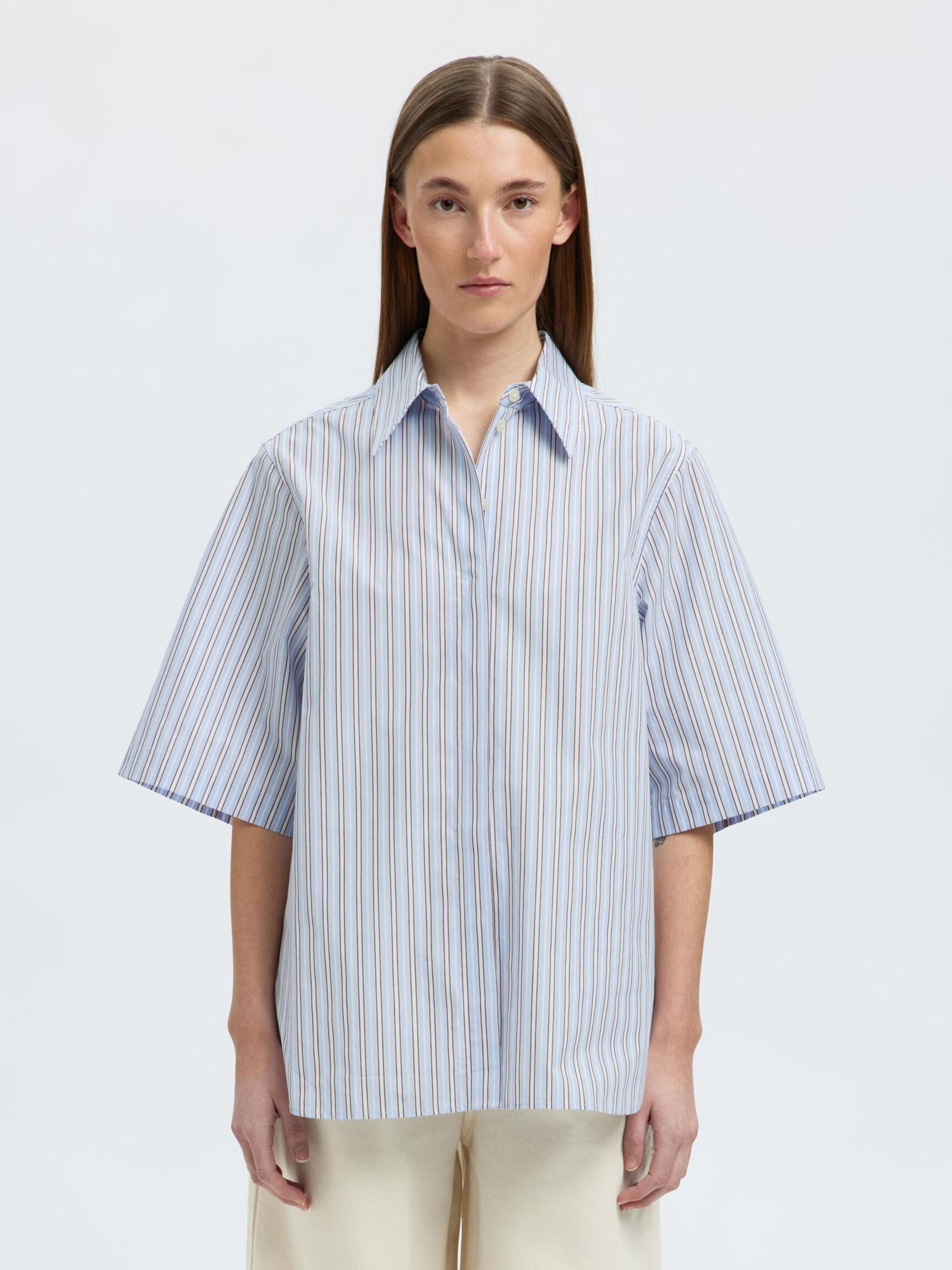 BOMULD KORTÆRMET SKJORTE, Cashmere Blue, highres