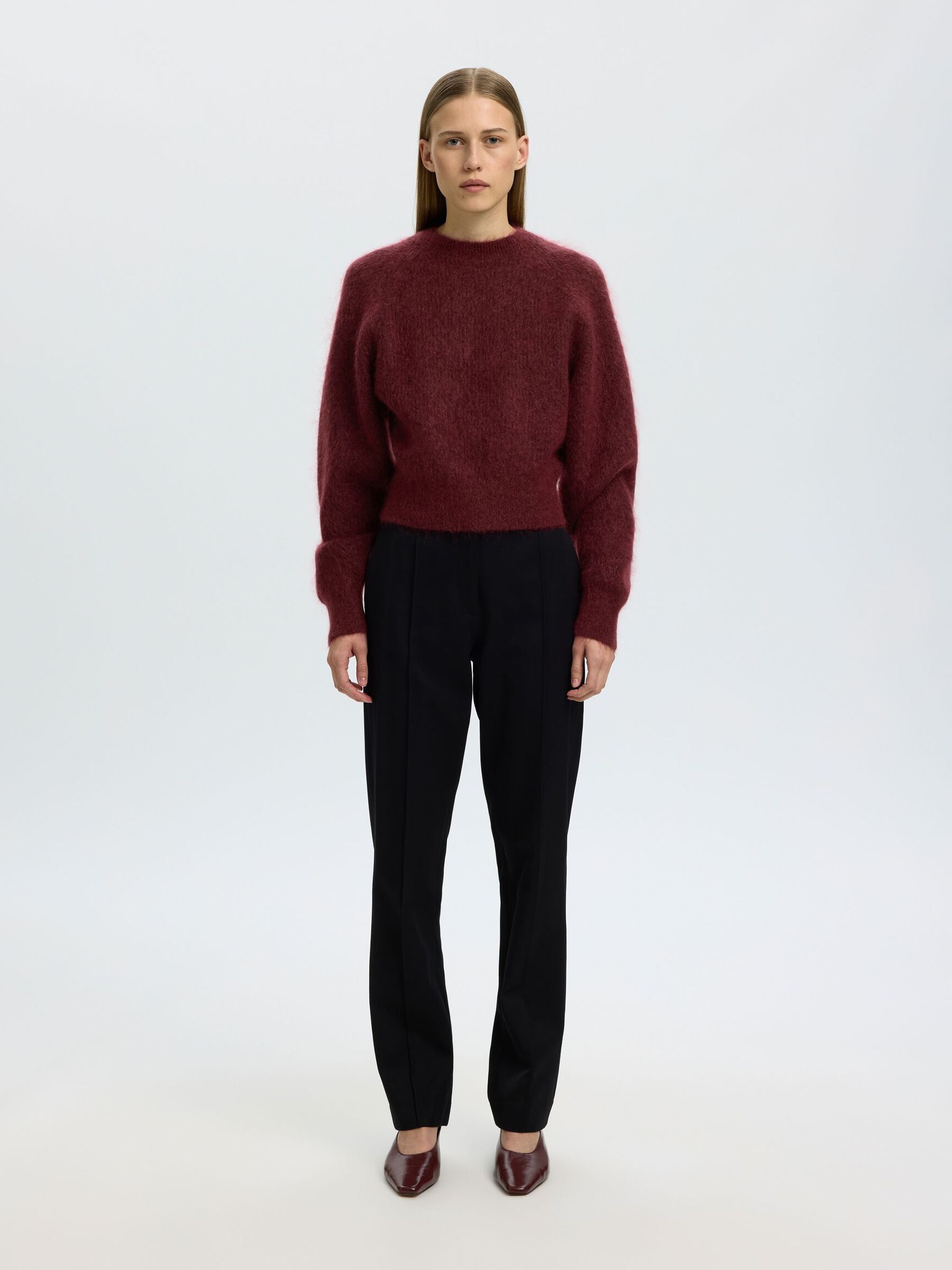 MOHAIR BLEND KNITTED JUMPER, Tawny Port, highres