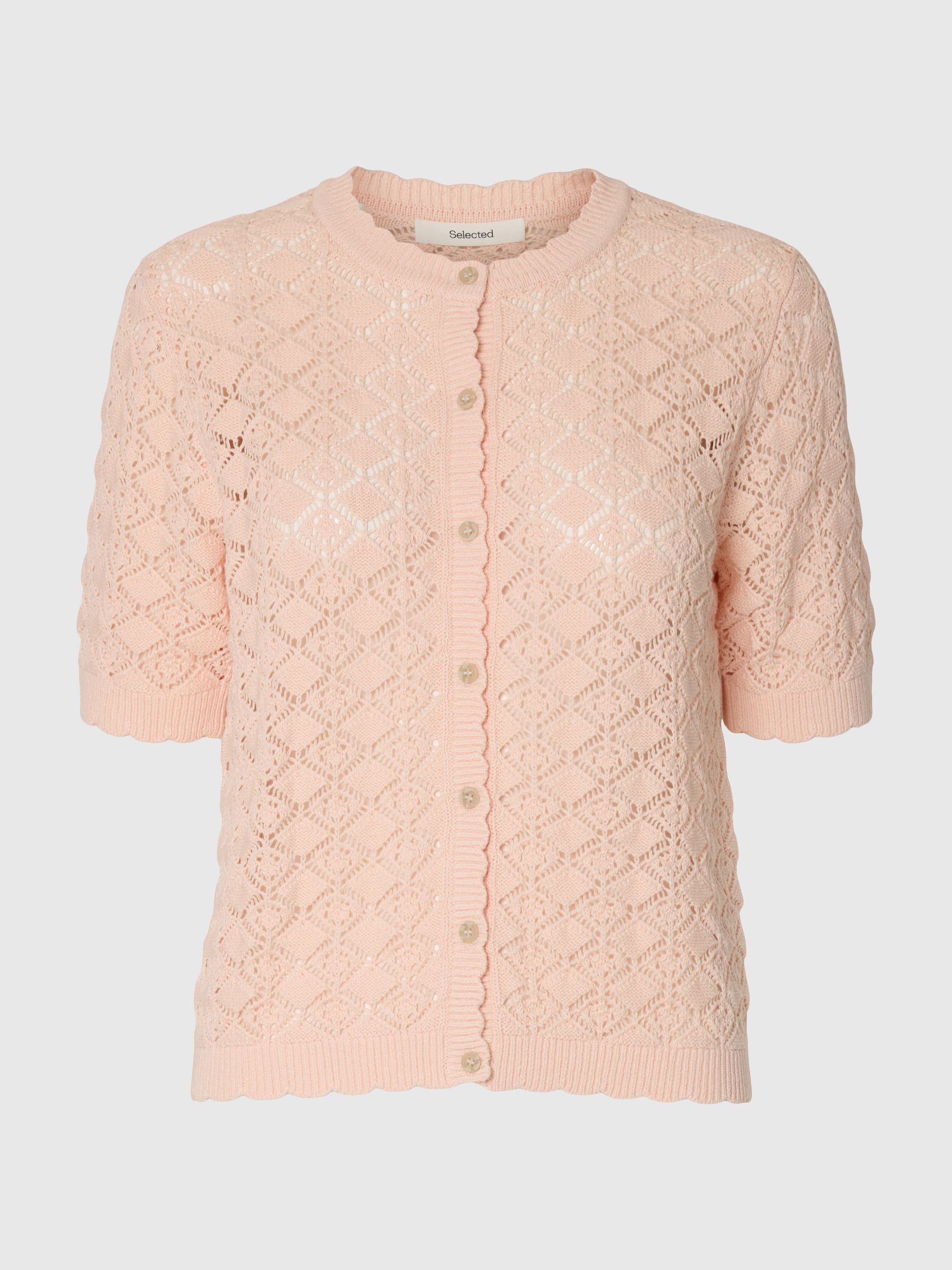 SHORT SLEEVED KNITTED CARDIGAN, Pale Dogwood, highres