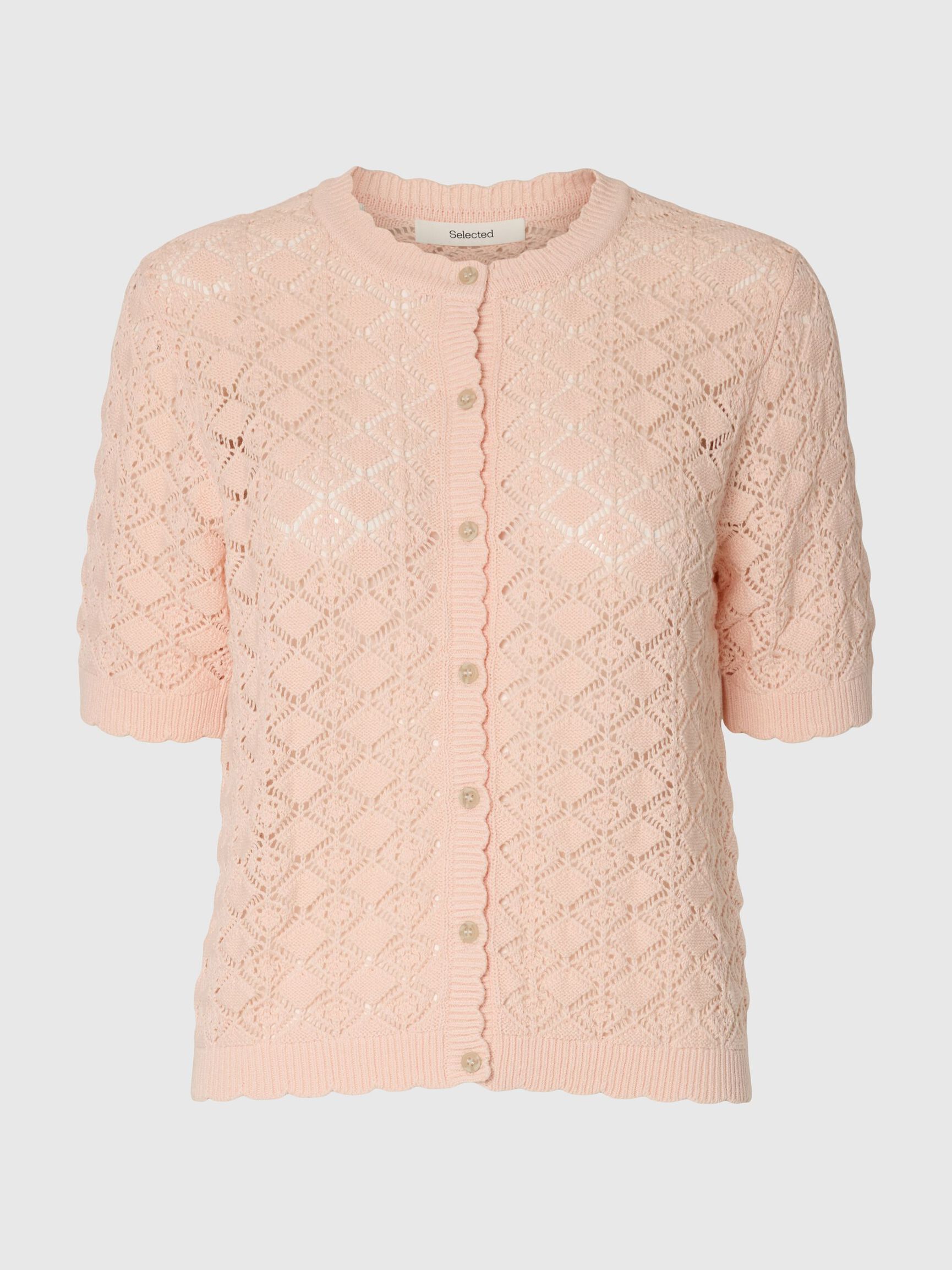 SHORT SLEEVED KNITTED CARDIGAN, Pale Dogwood, highres