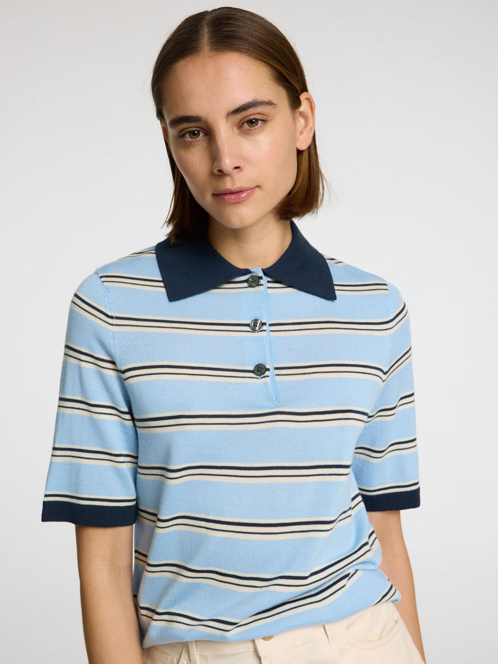100% MERINOULD STRIKKET POLOSHIRT, Cerulean, highres
