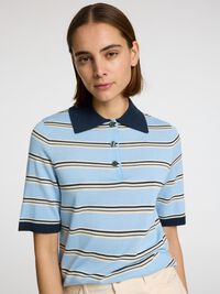 100% MERINOULD STRIKKET POLOSHIRT, Cerulean, highres