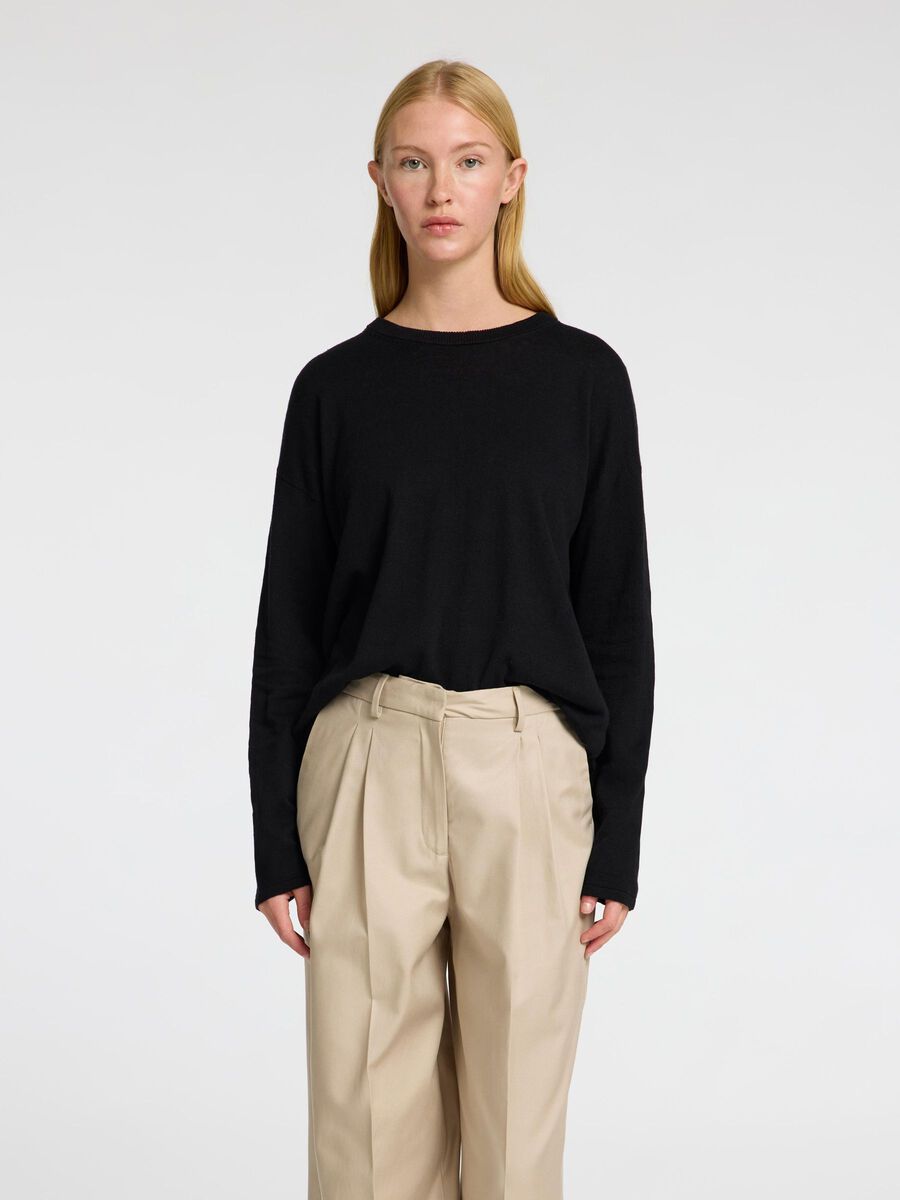 Selected LEINENMIX STRICKPULLOVER, Black, highres - 16096205_Black_003.jpg