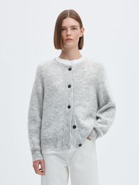 WOOL BLEND CARDIGAN, Light Grey Melange, highres