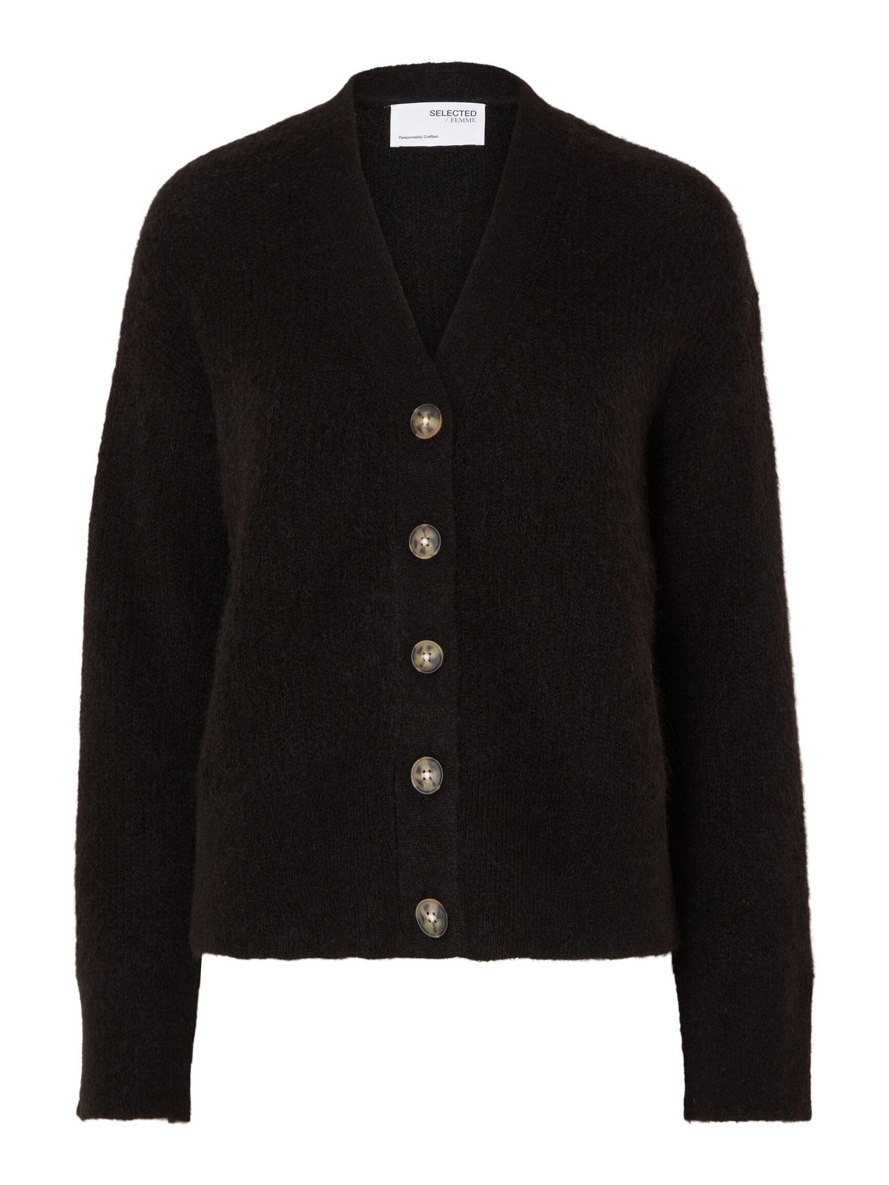 RELAXED FIT WOLLGEMISCH STRICKJACKE, Black, highres