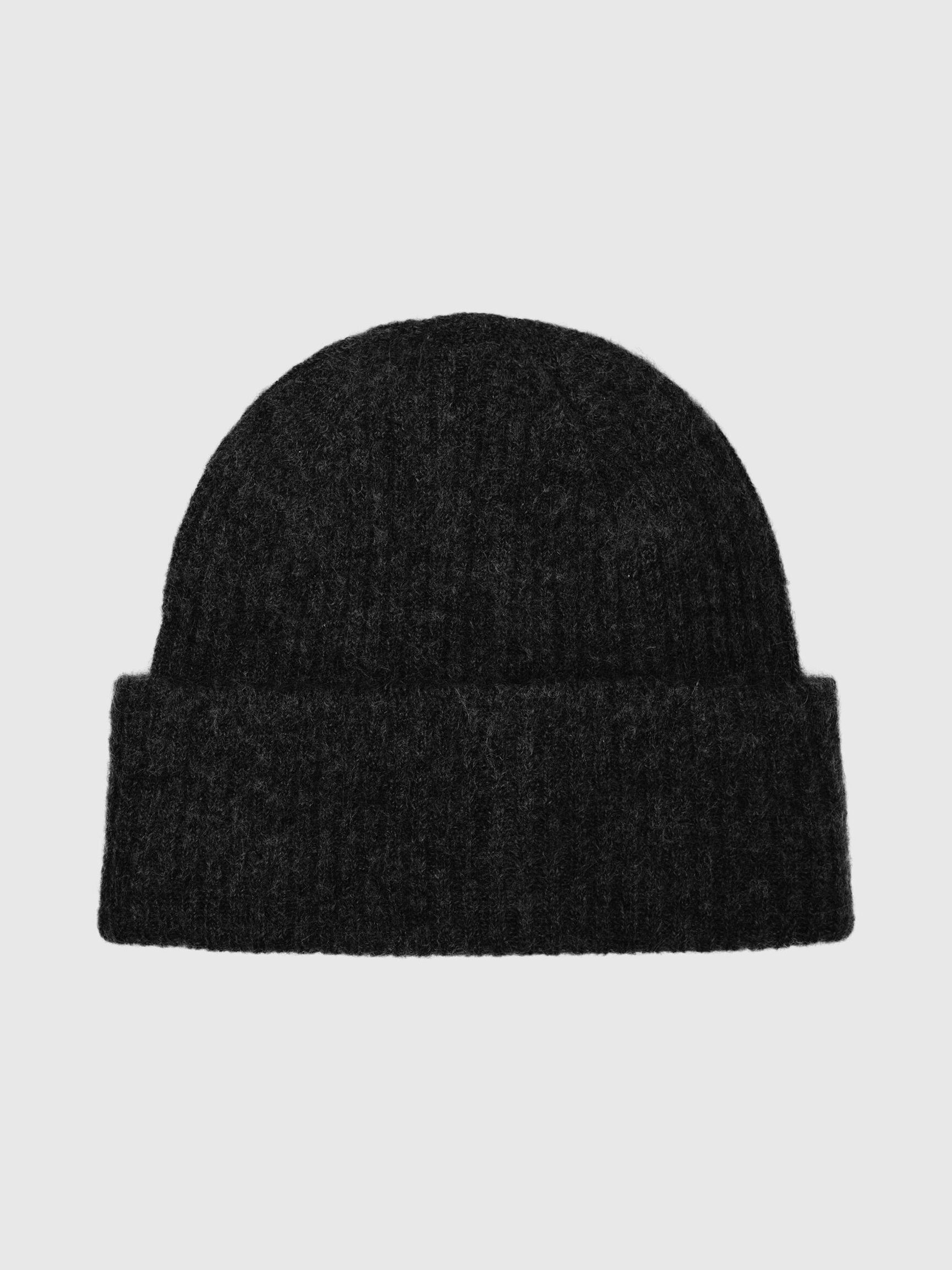 RIBBED WOOL BLEND BEANIE, Black, highres