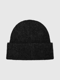 RIBBED WOOL BLEND BEANIE, Black, highres