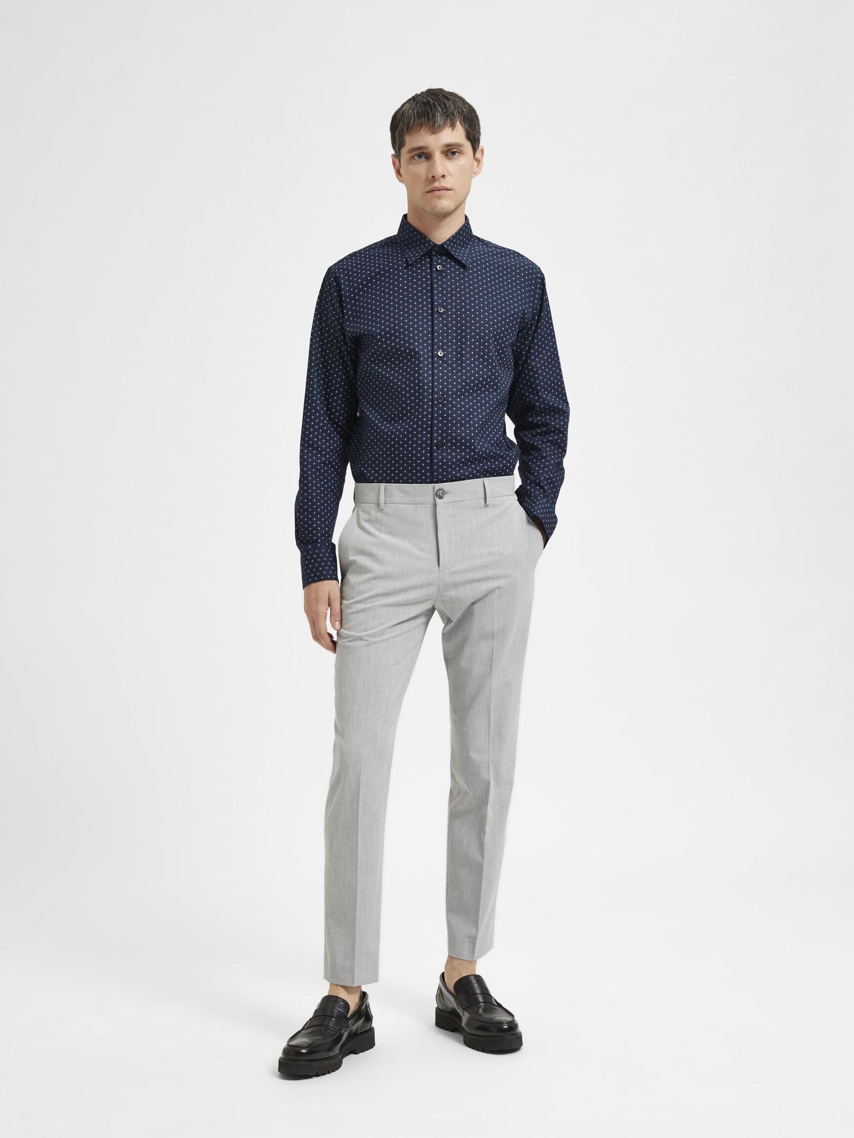 175 SLIM FIT PANTALON, Light Grey Melange, highres
