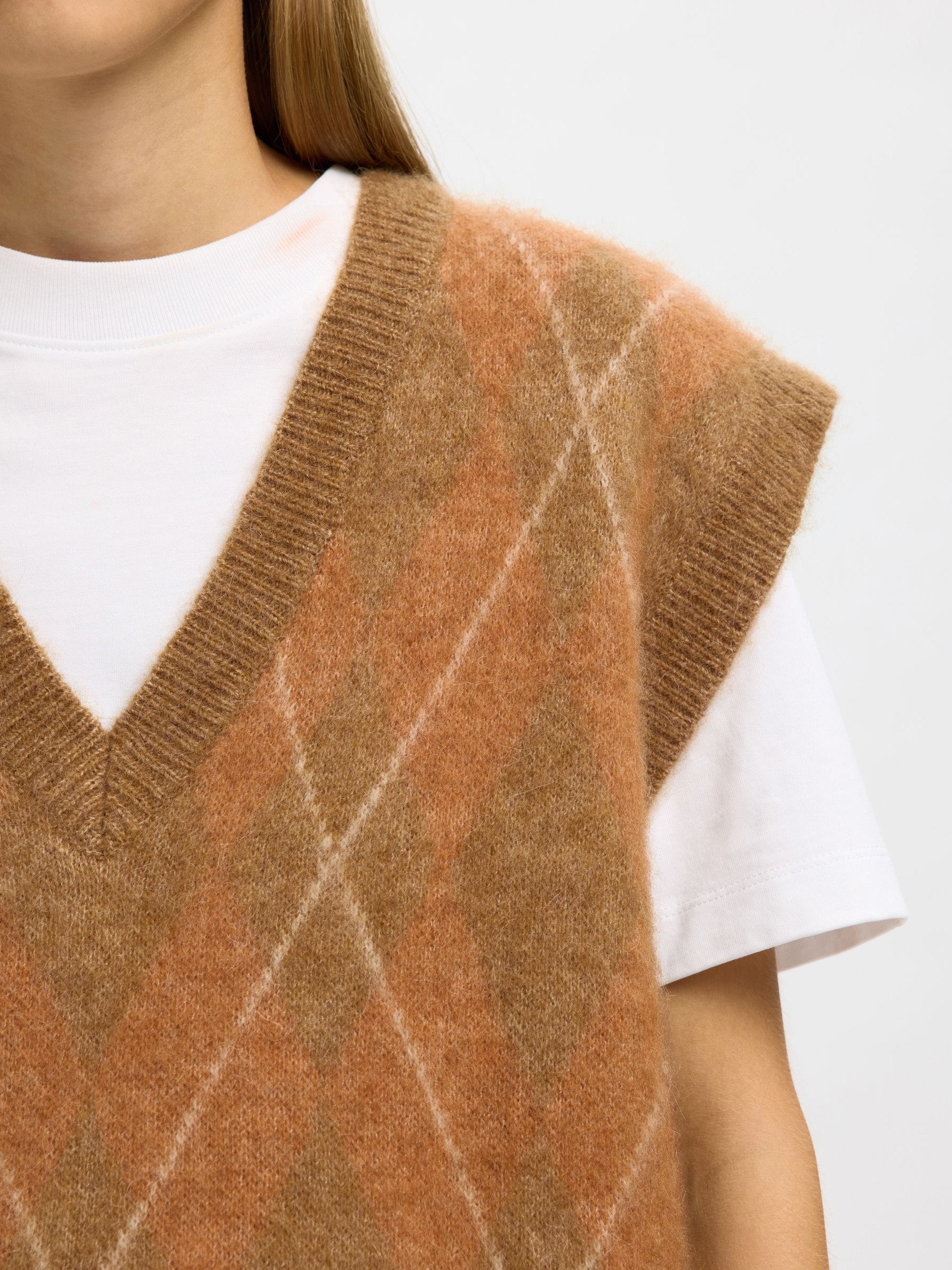 WOOL BLEND KNITTED VEST, Golden Brown, highres
