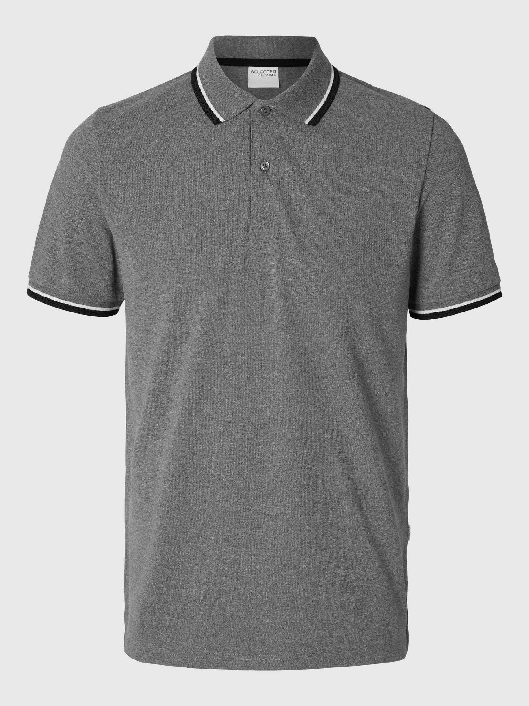 SHORT SLEEVED POLO SHIRT, Medium Grey Melange, highres