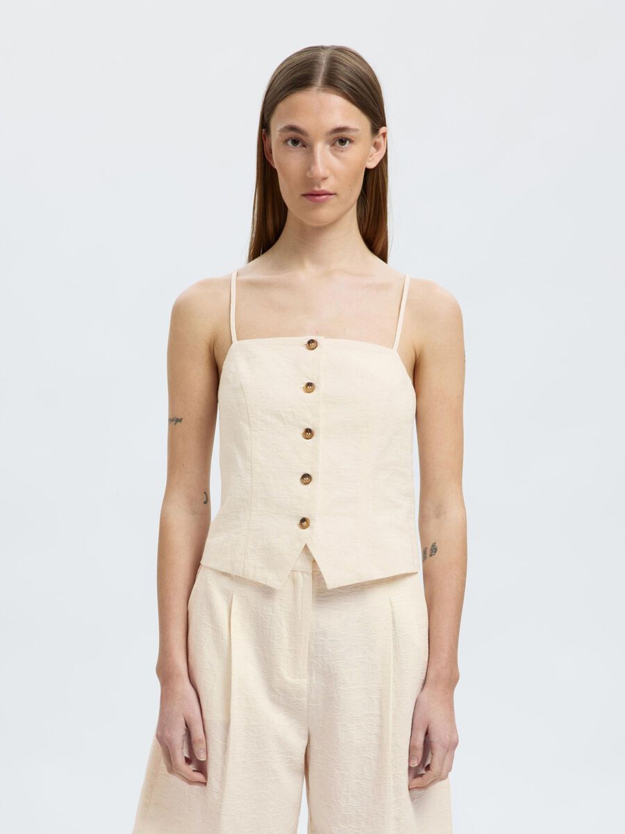 Selected COTTON BLEND JACQUARD STRAP TOP, Snow White, highres - 16097915_SnowWhite_003.jpg