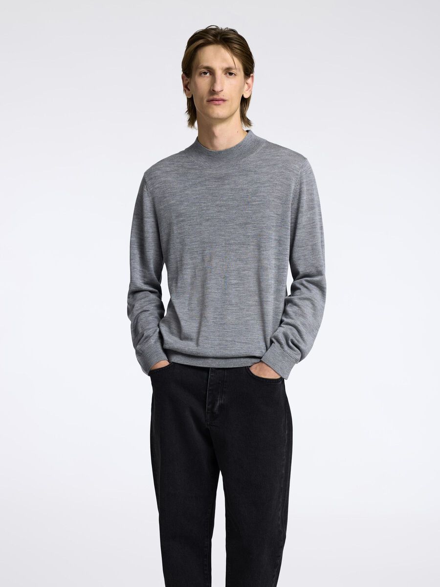 Selected 100% MERINO WOOL MOCK-NECK JUMPER, Medium Grey Melange, highres - 16096253_MediumGreyMelange_003.jpg